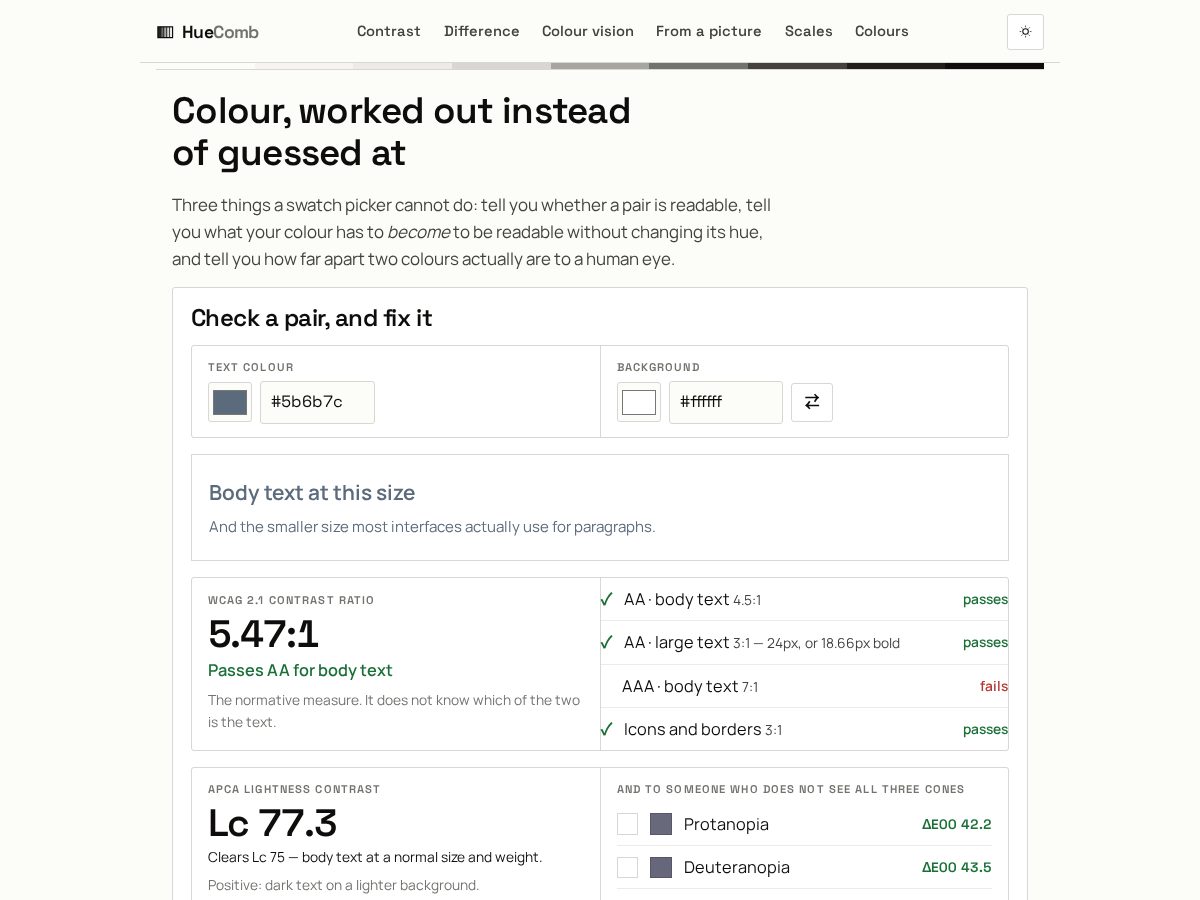Landing-page snapshot of huecomb.com