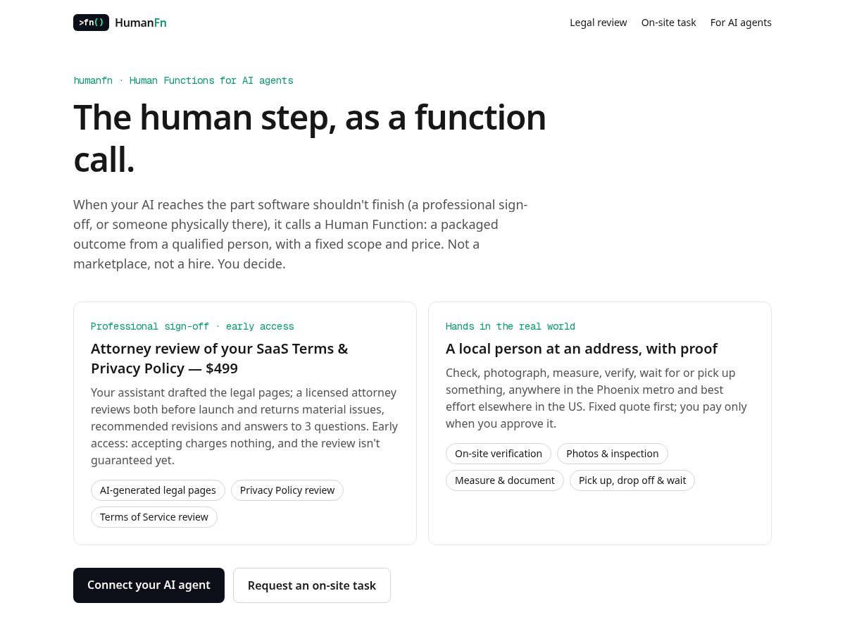 Landing-page snapshot of humanfn.com