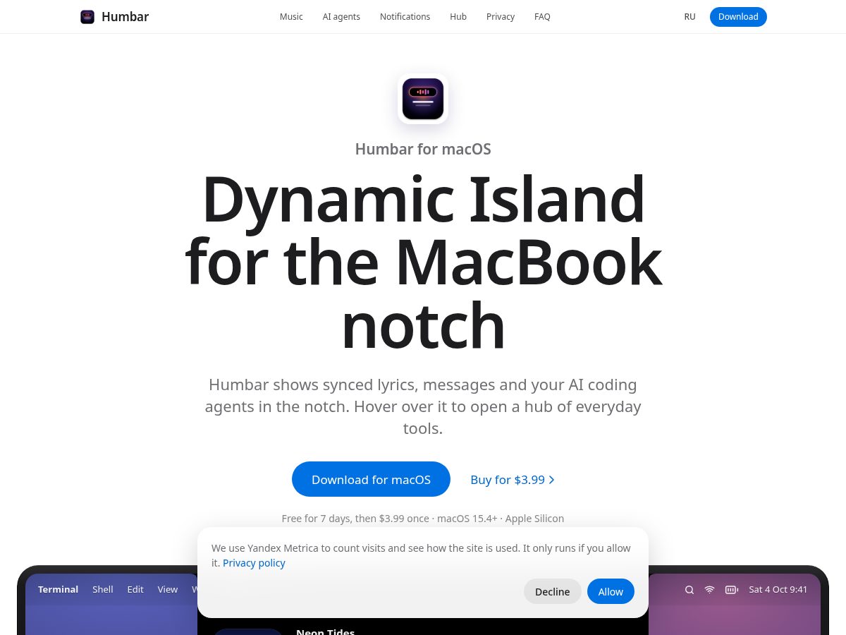 Landing-page snapshot of humbar.app