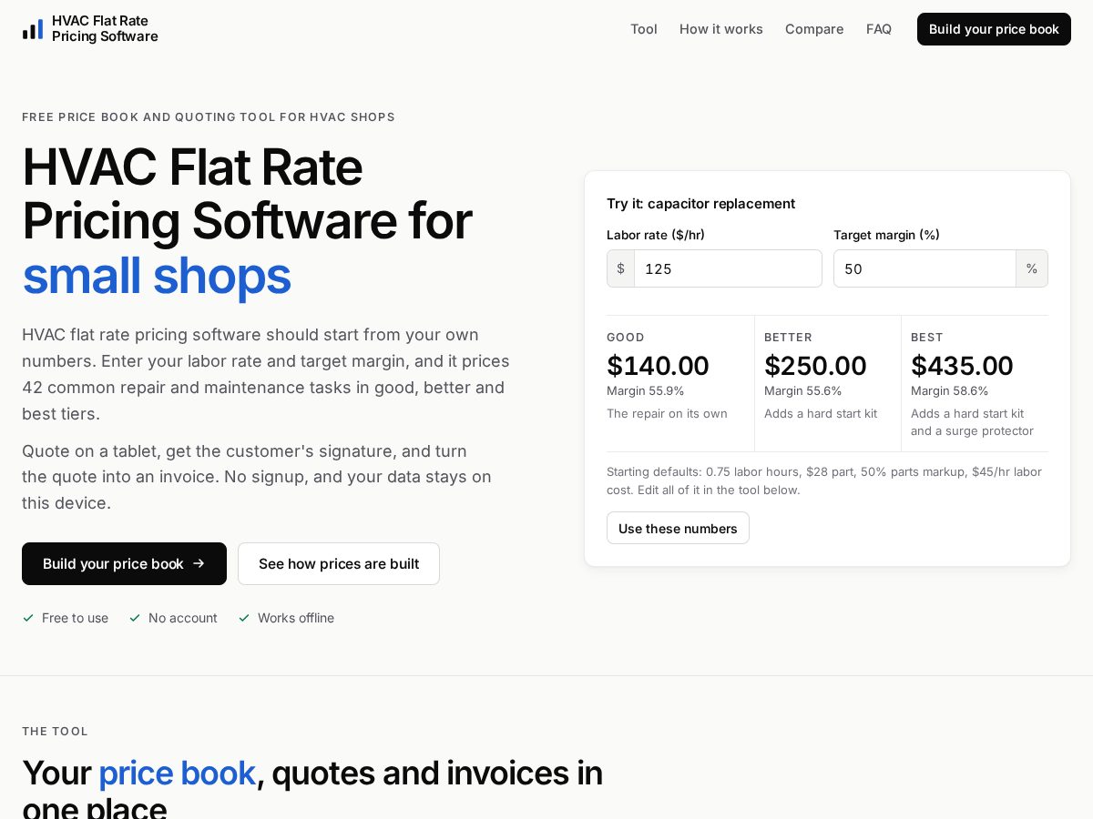 Landing-page snapshot of hvacflatratepricingsoftware.com