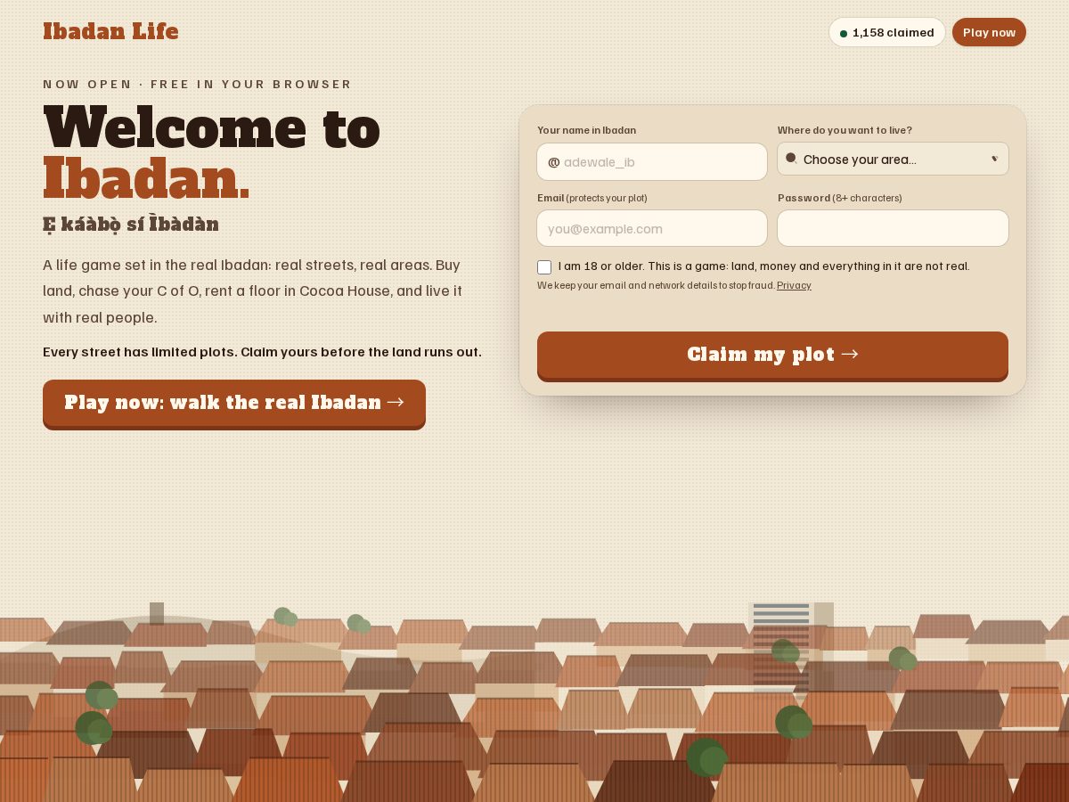 Landing-page snapshot of ibadanlife.app