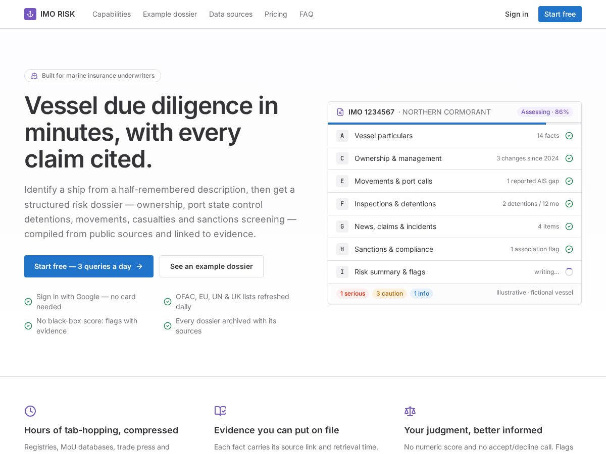 Landing-page snapshot of imorisk.com