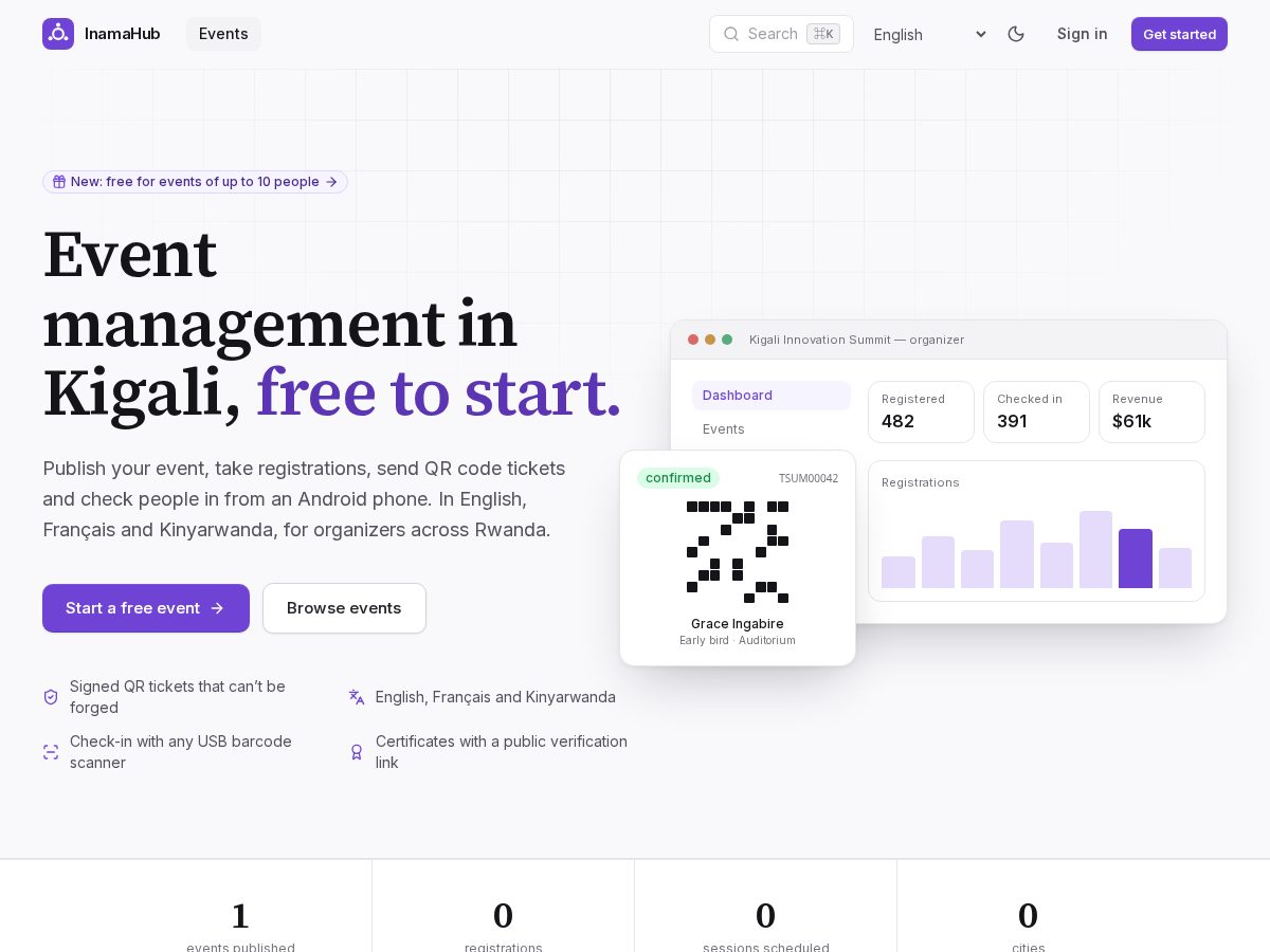 Landing-page snapshot of inamahub.com
