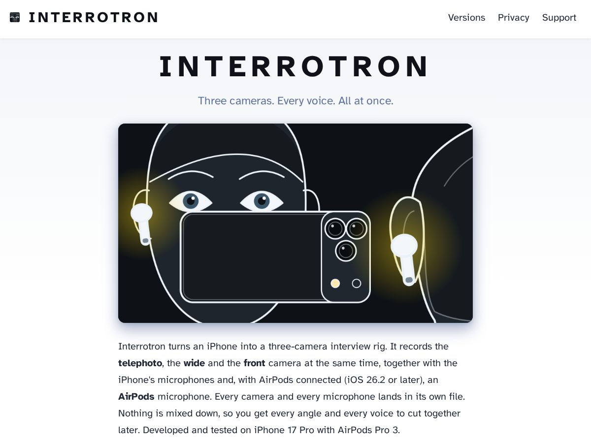 Landing-page snapshot of interrotron.app
