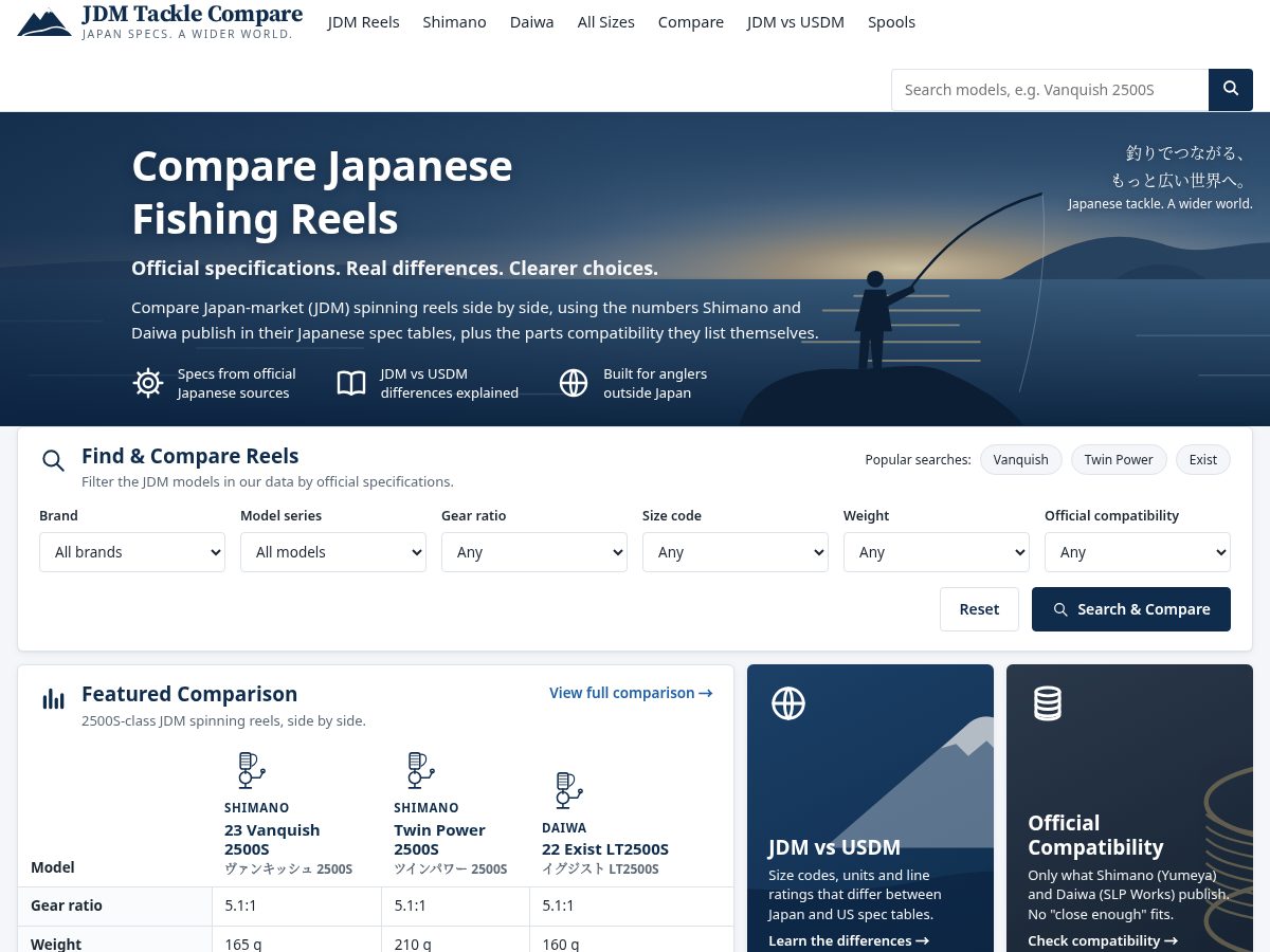Landing-page snapshot of jdmtacklecompare.com