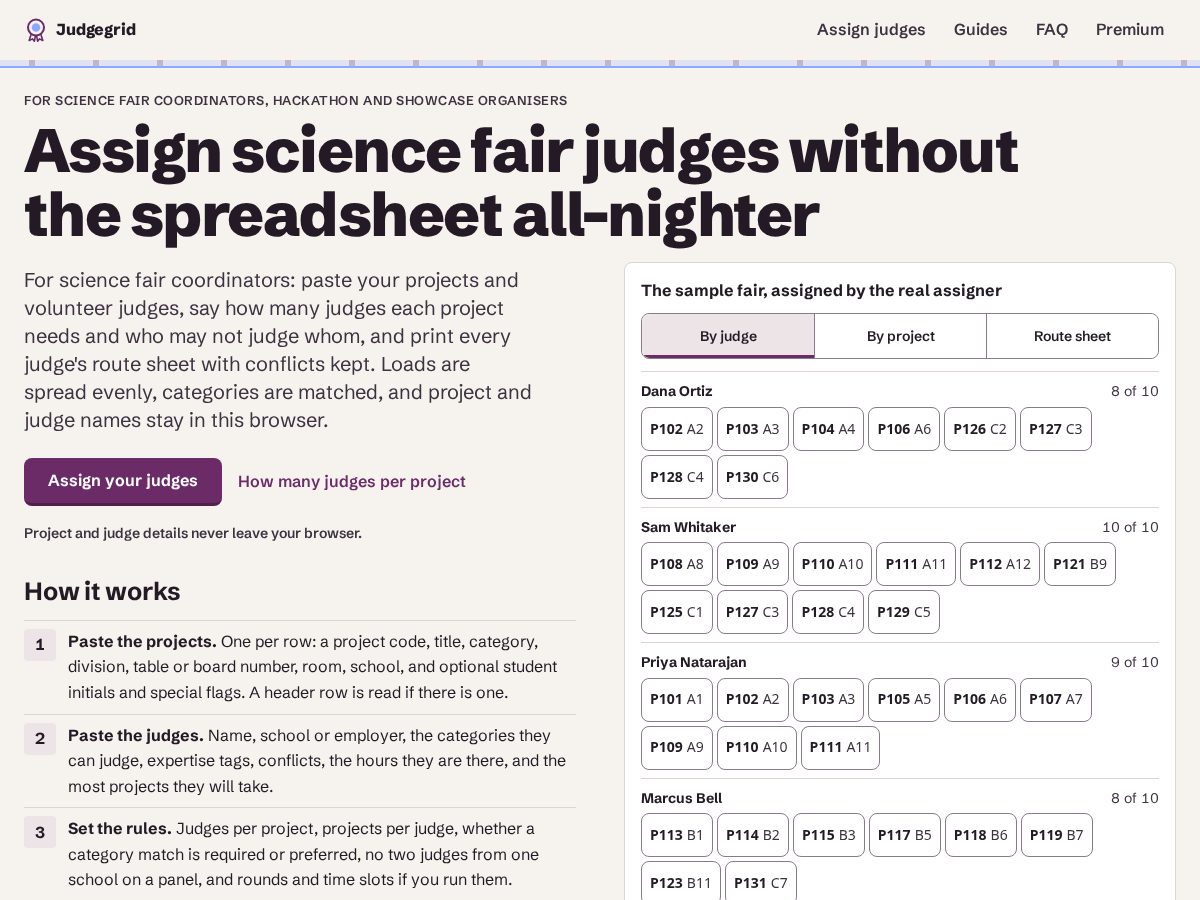 Landing-page snapshot of judgegrid.app