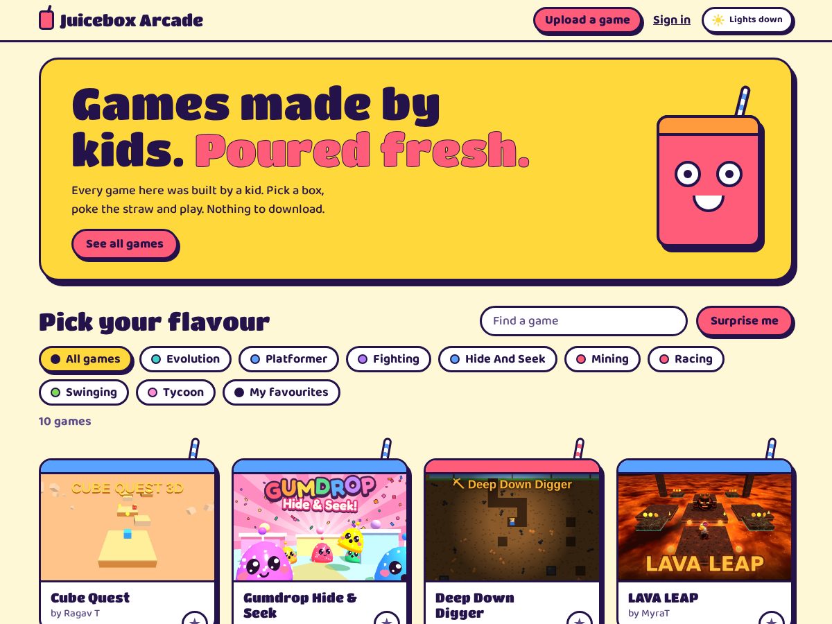 Landing-page snapshot of juiceboxarcade.com