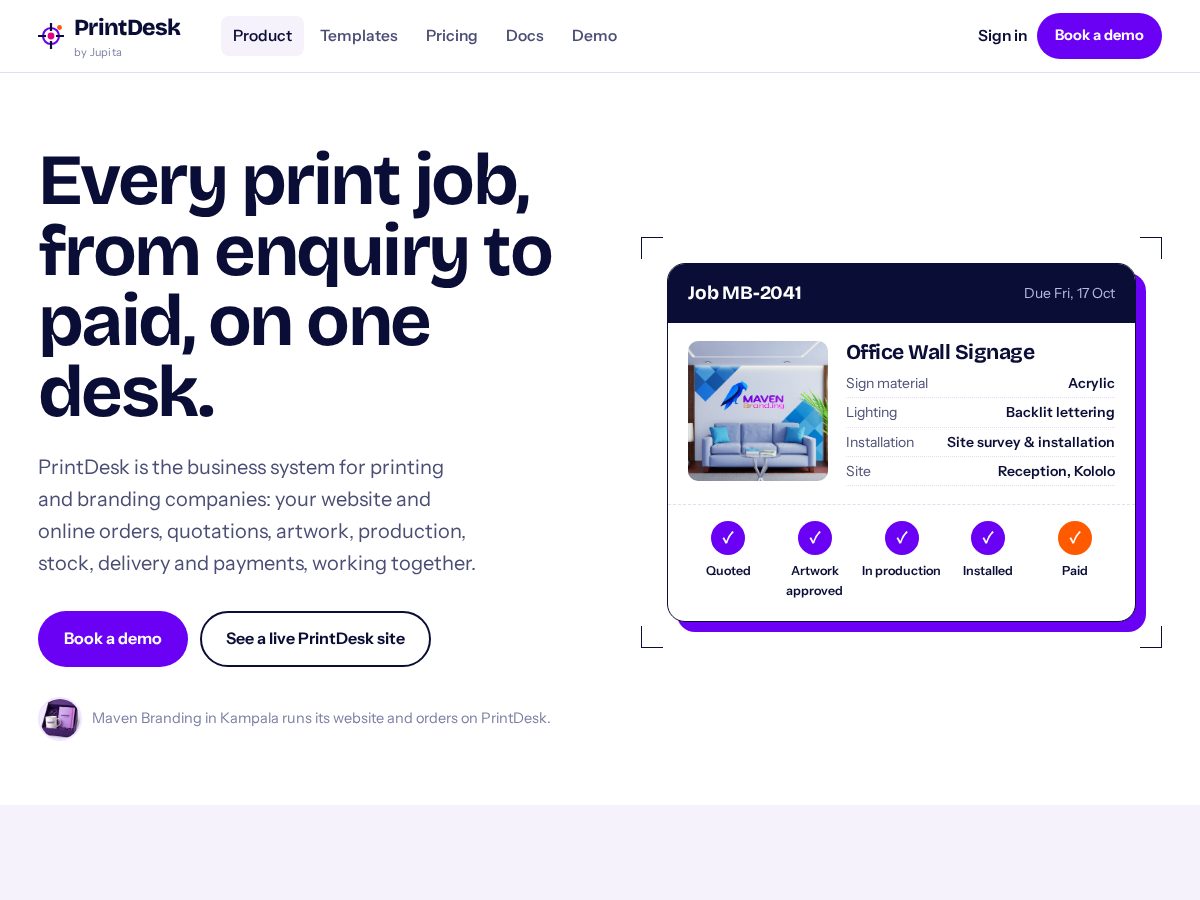 Landing-page snapshot of jupitaprintdesk.com