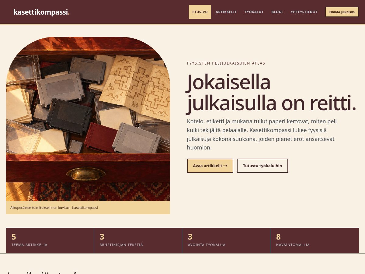 Landing-page snapshot of kasettikompassi.com
