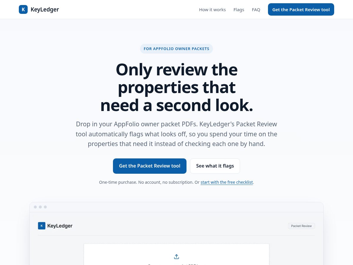 Landing-page snapshot of keyledgertools.com
