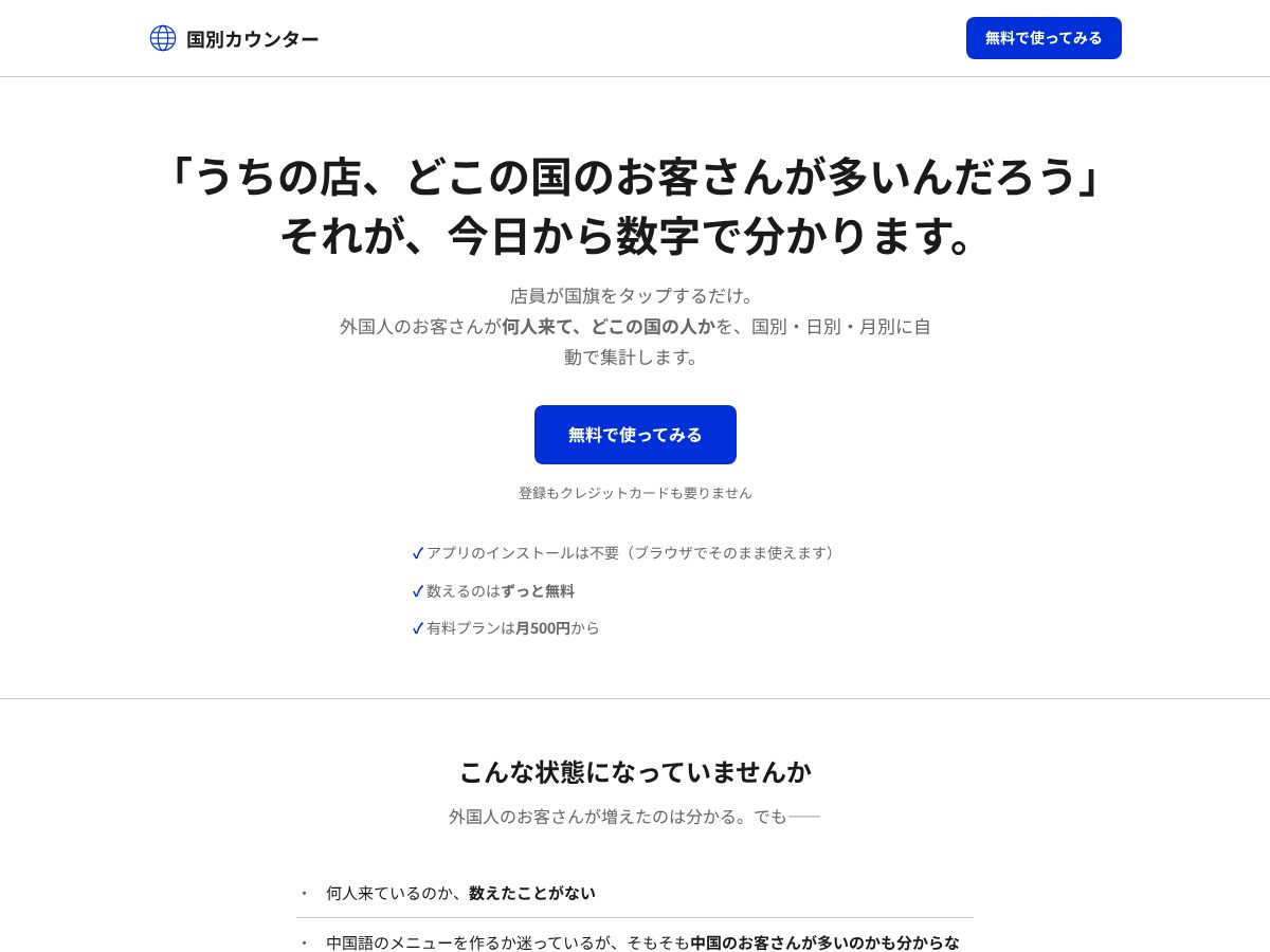 Landing-page snapshot of kunibetsu-counter.com