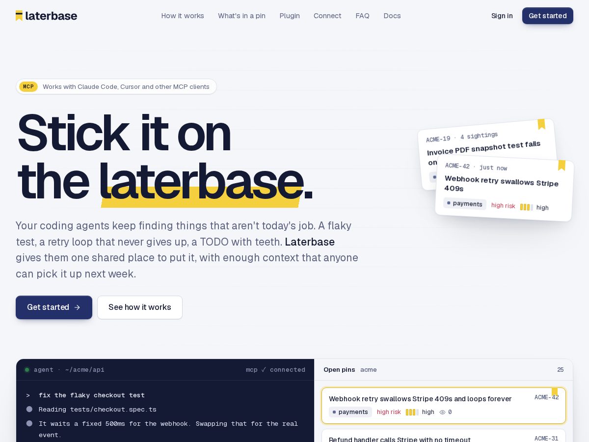 Landing-page snapshot of laterbase.dev