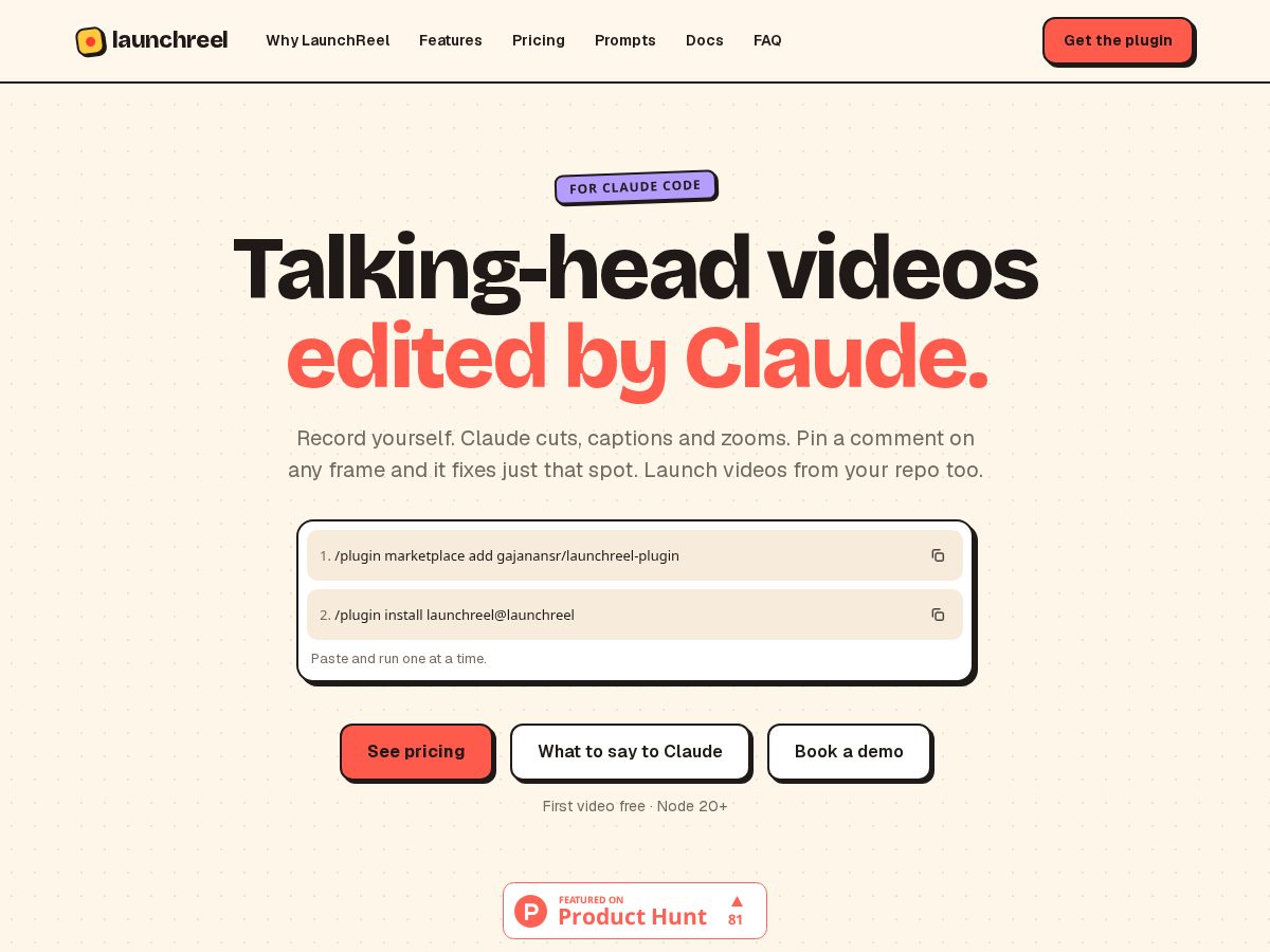 Landing-page snapshot of launchreel.tech