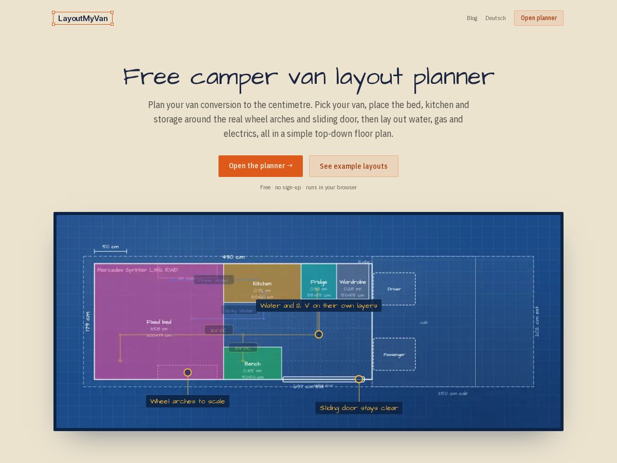 Landing-page snapshot of layoutmyvan.com
