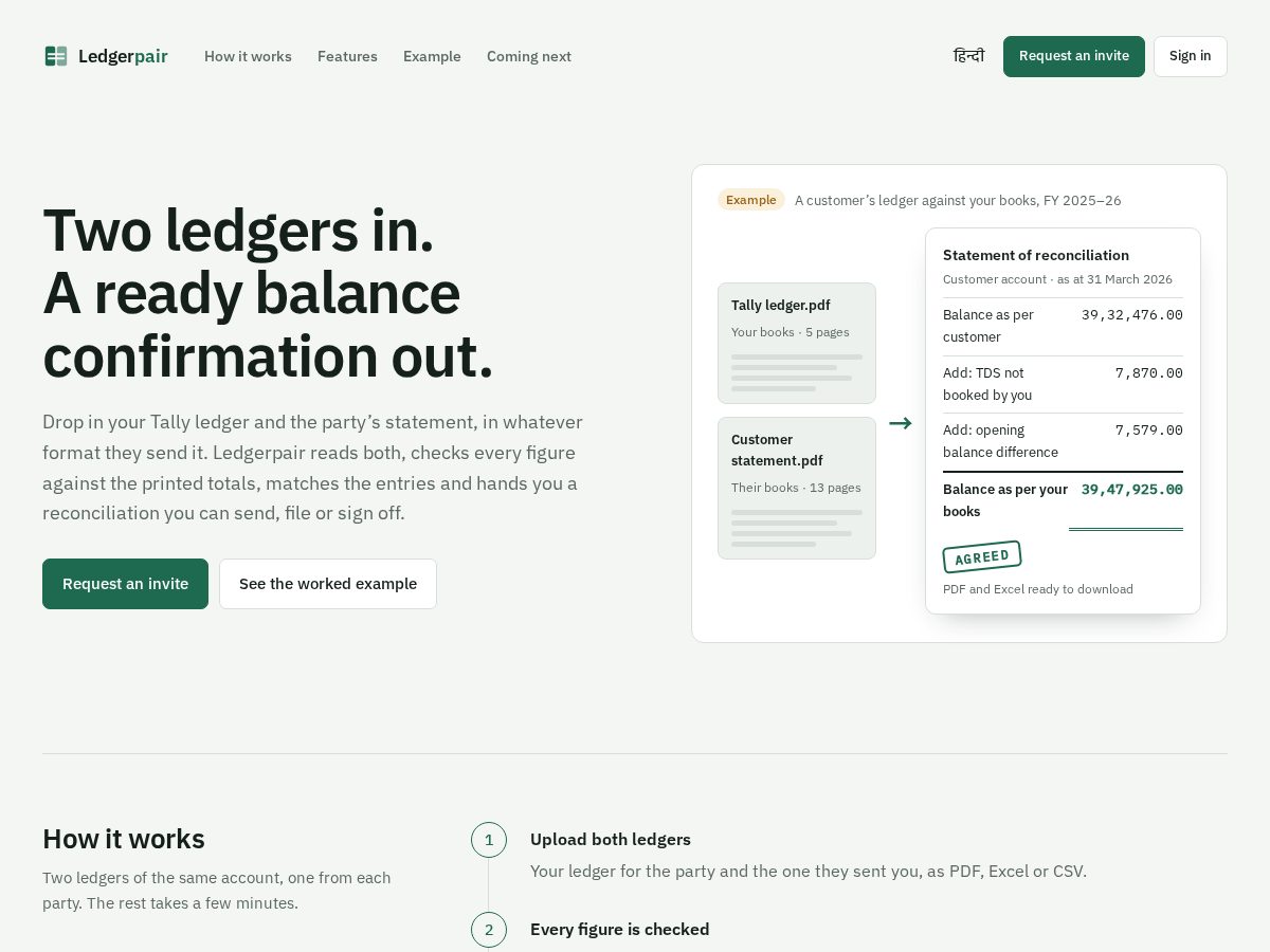 Landing-page snapshot of ledgerpair.app