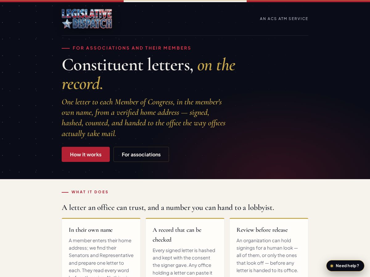 Landing-page snapshot of legislativedispatch.com