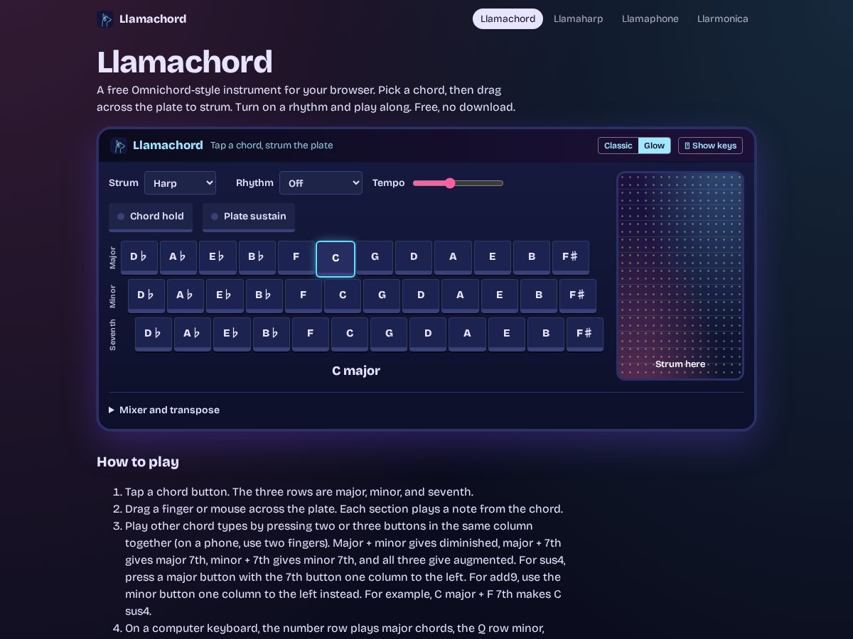 Landing-page snapshot of llamachord.com
