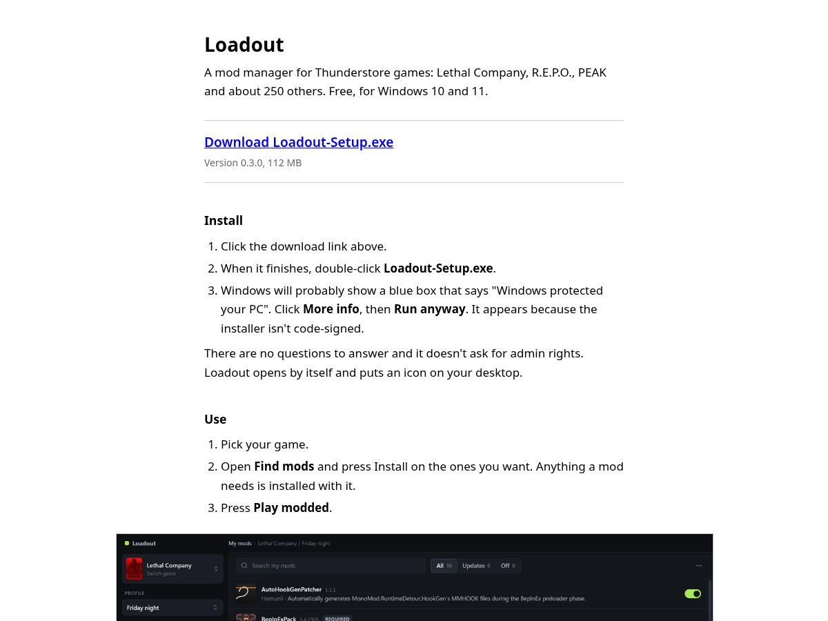 Landing-page snapshot of loadoutmods.app