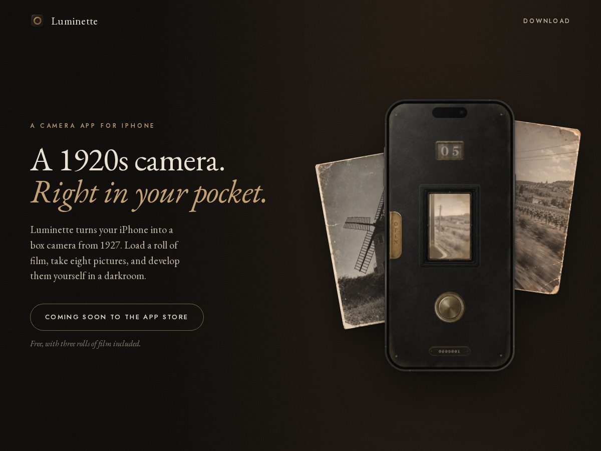 Landing-page snapshot of luminette.app