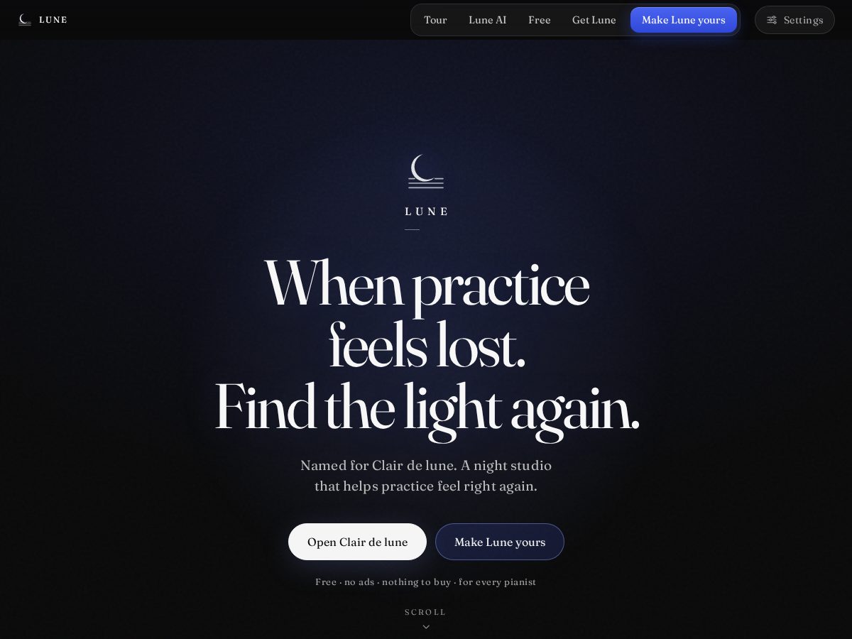 Landing-page snapshot of lune.page