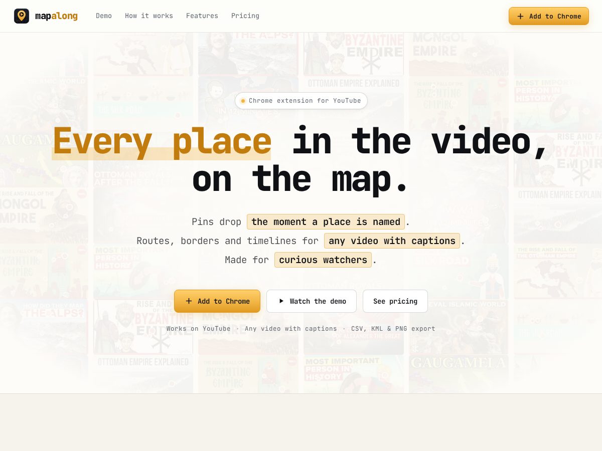 Landing-page snapshot of mapalong.app