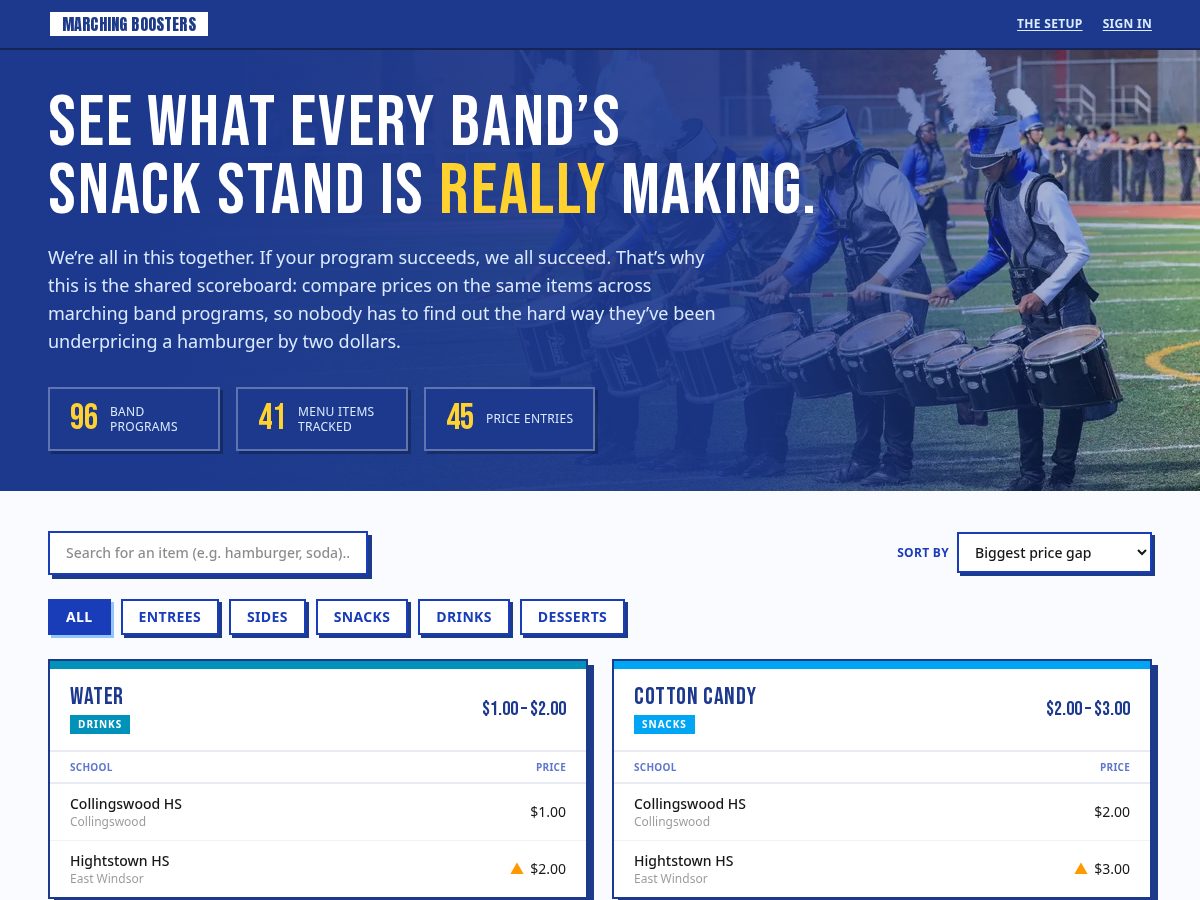 Landing-page snapshot of marchingboosters.com