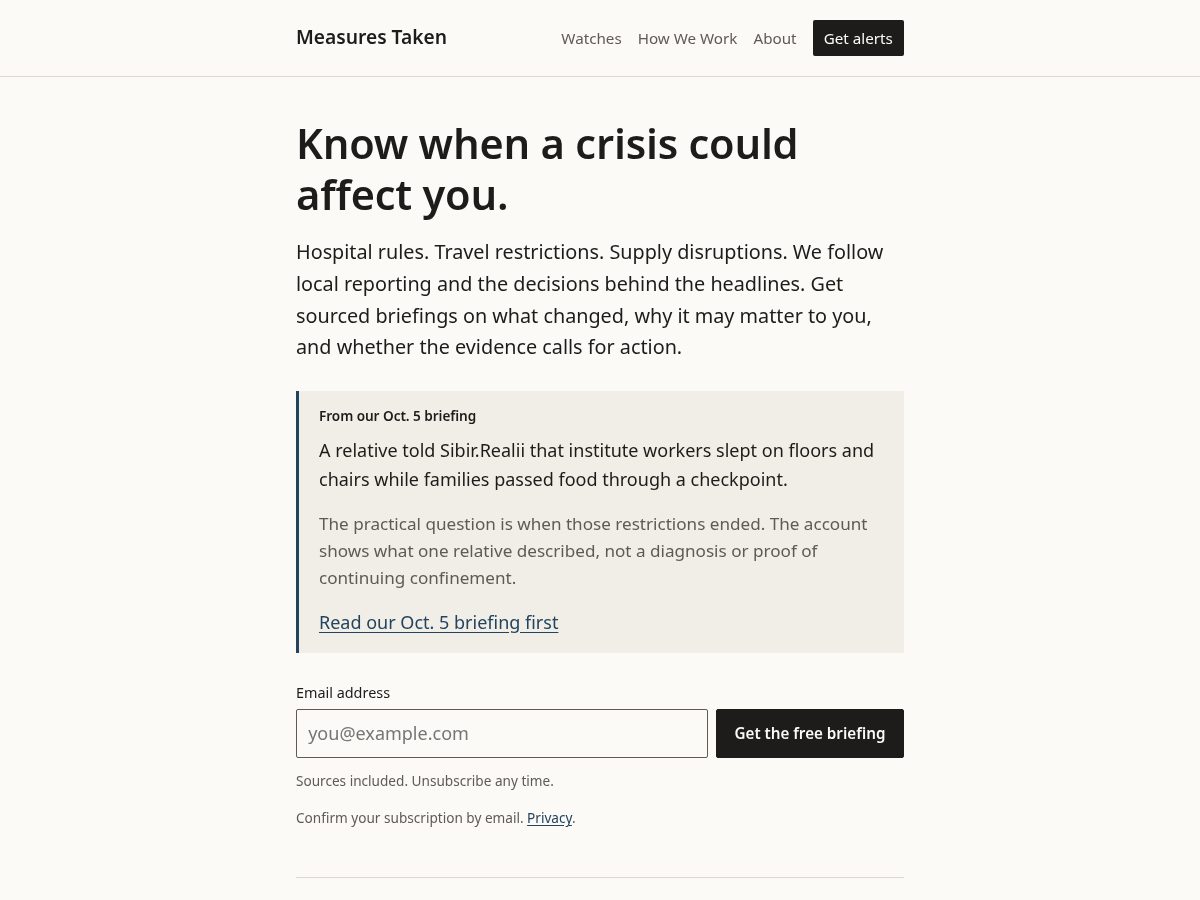 Landing-page snapshot of measurestaken.com