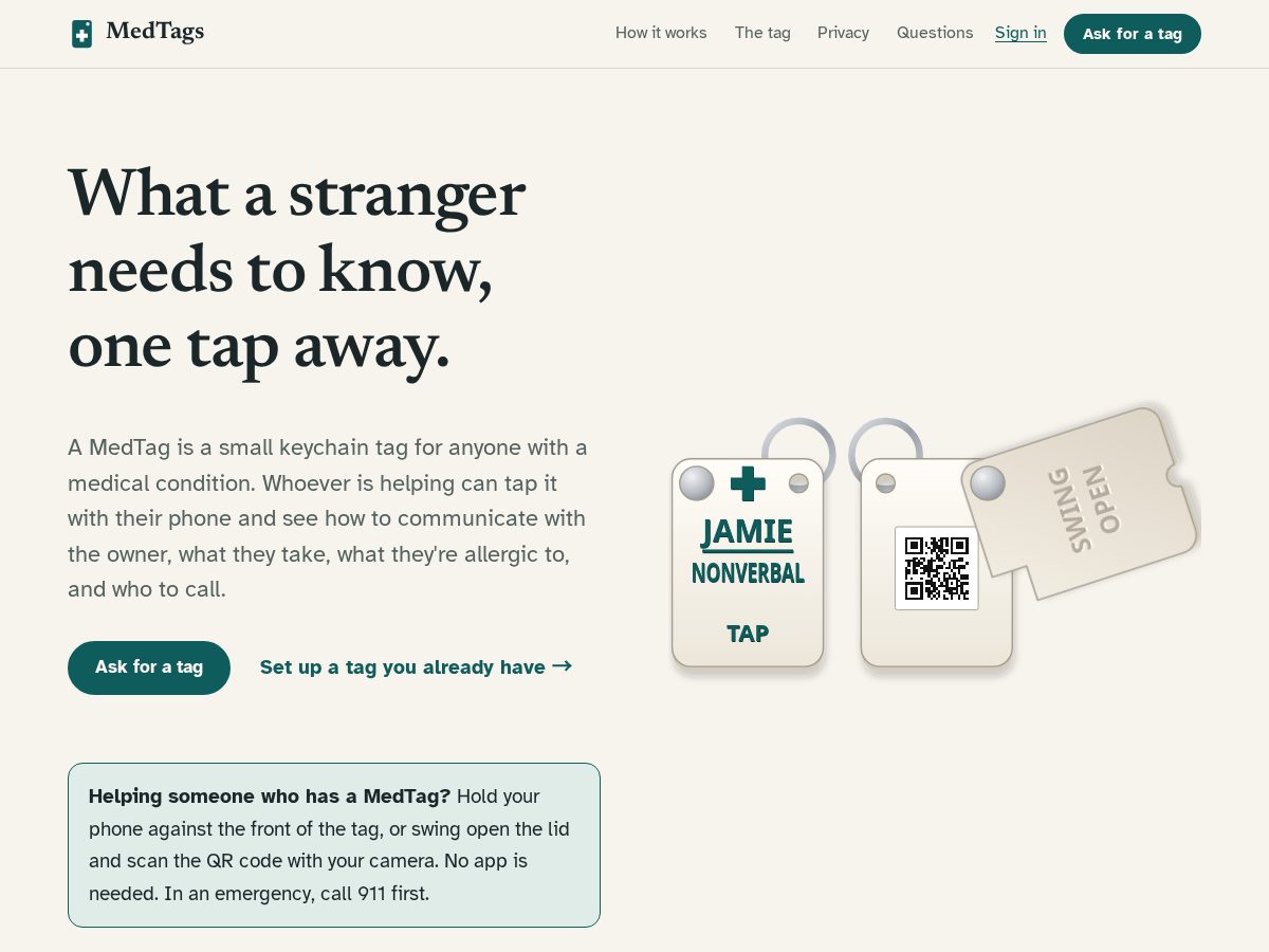 Landing-page snapshot of medtags.org