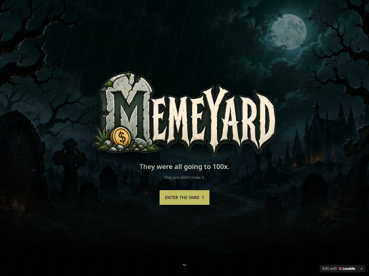 Landing-page snapshot of memeyard.click