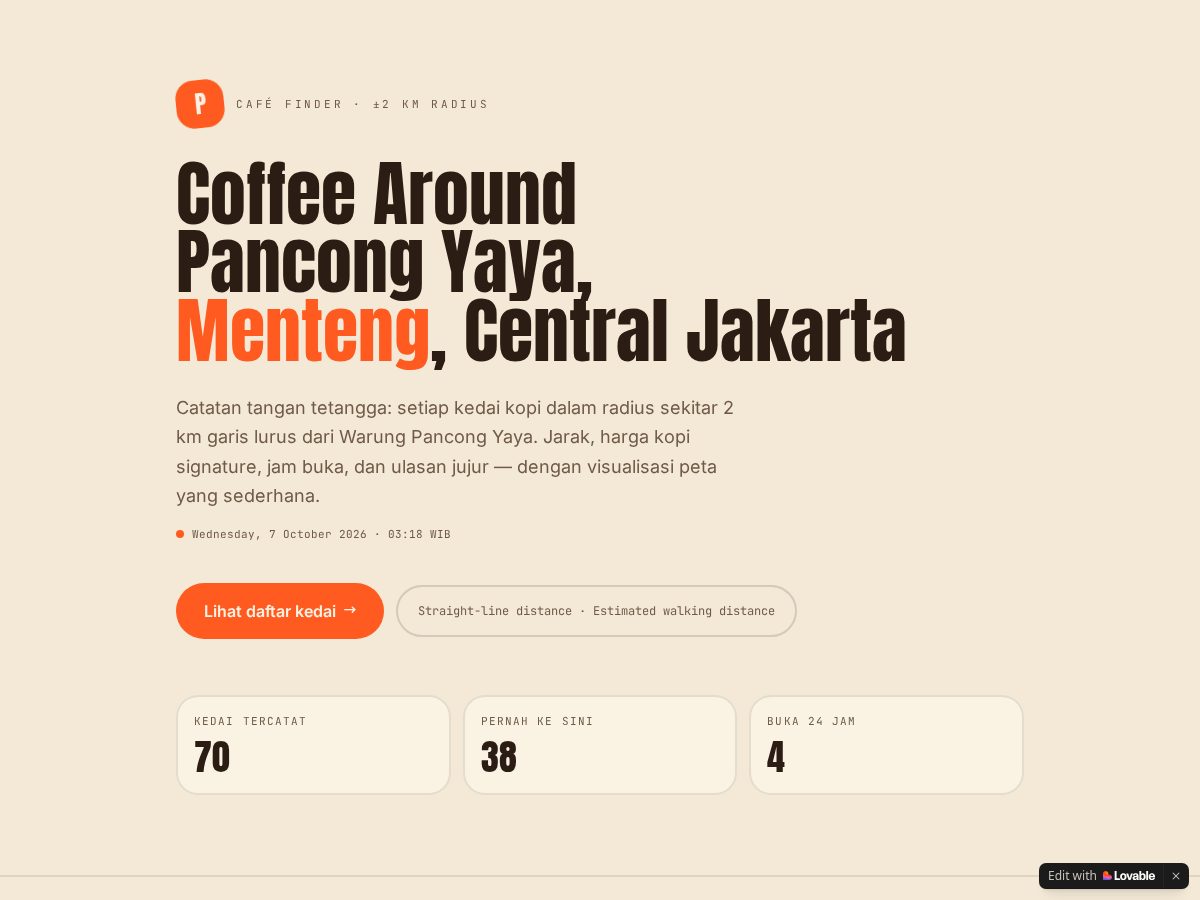 Landing-page snapshot of mentengcoffee.app