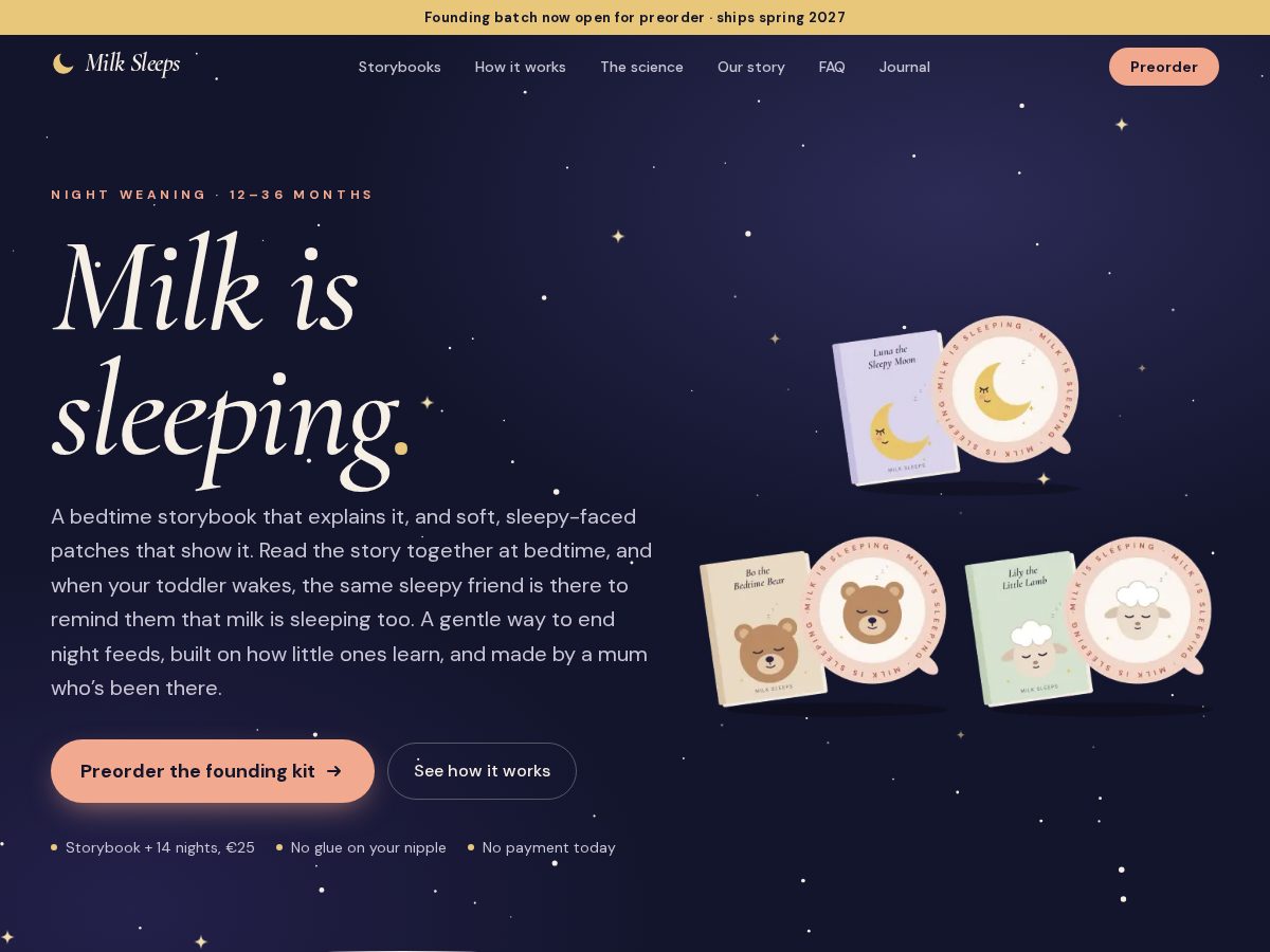 Landing-page snapshot of milksleeps.com