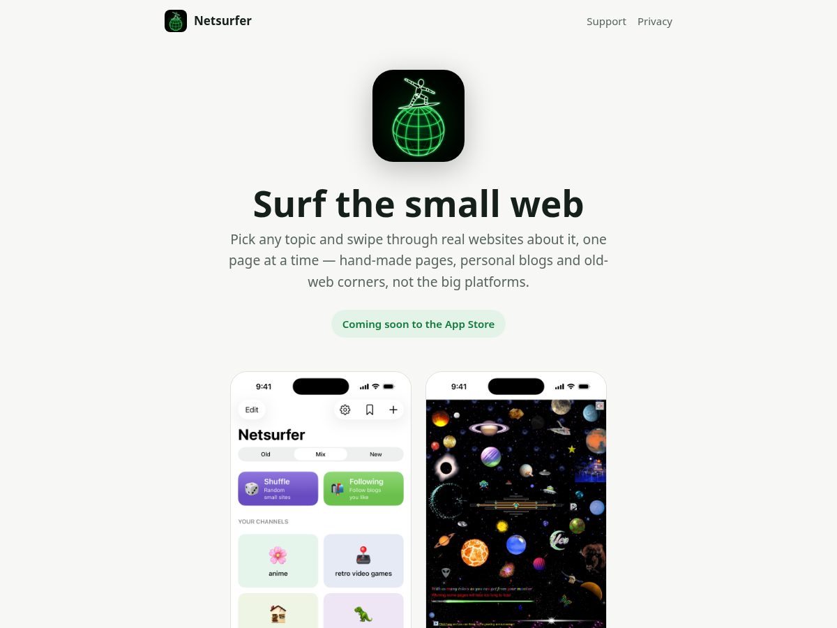 Landing-page snapshot of netsurfer.app