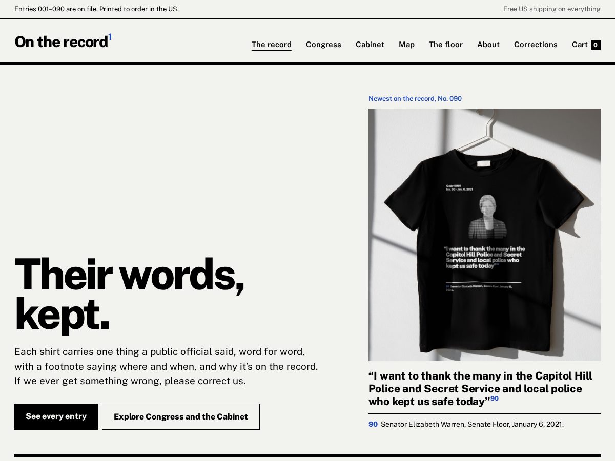Landing-page snapshot of ontherecordwear.com