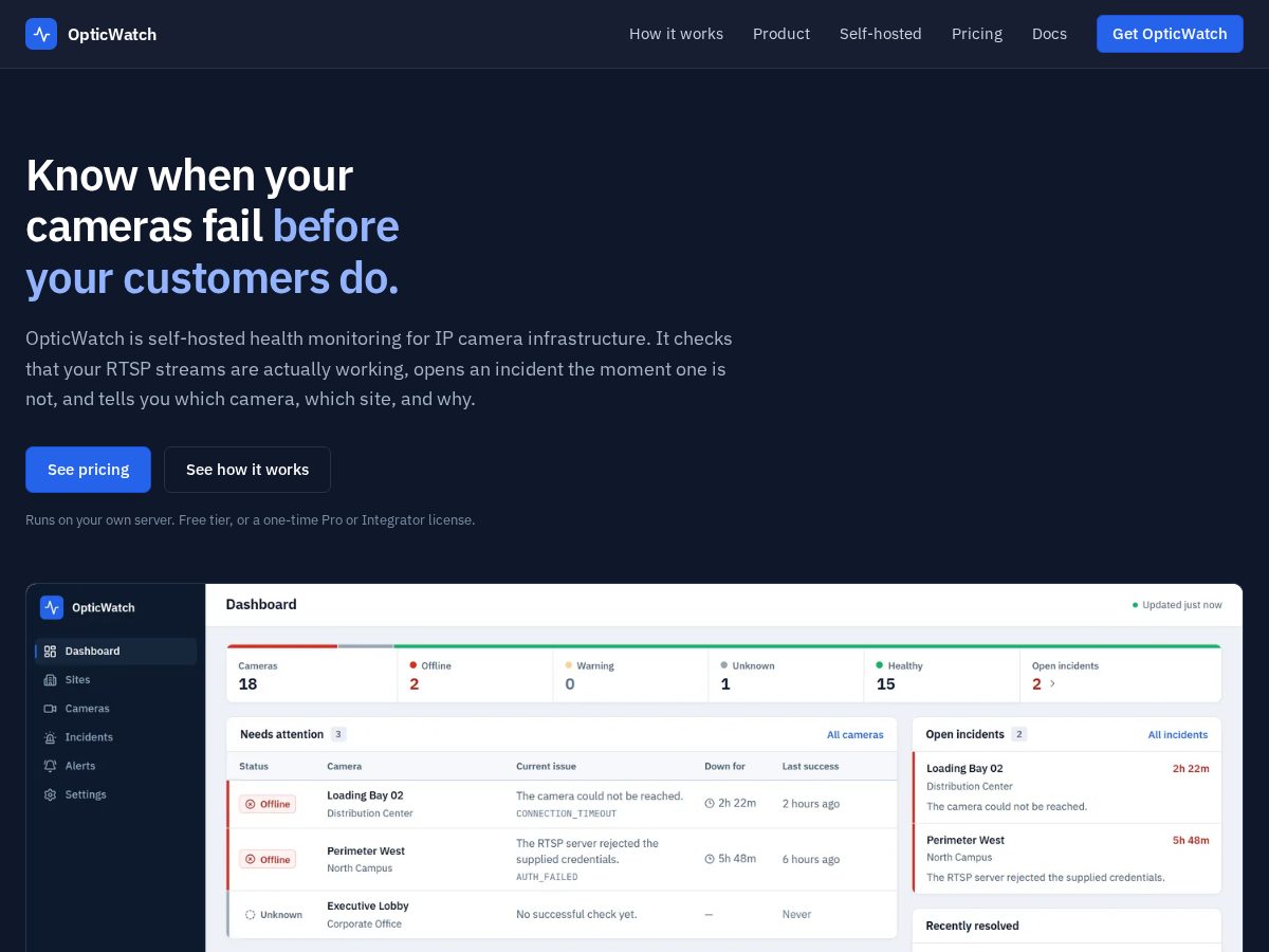 Landing-page snapshot of opticwatch.dev