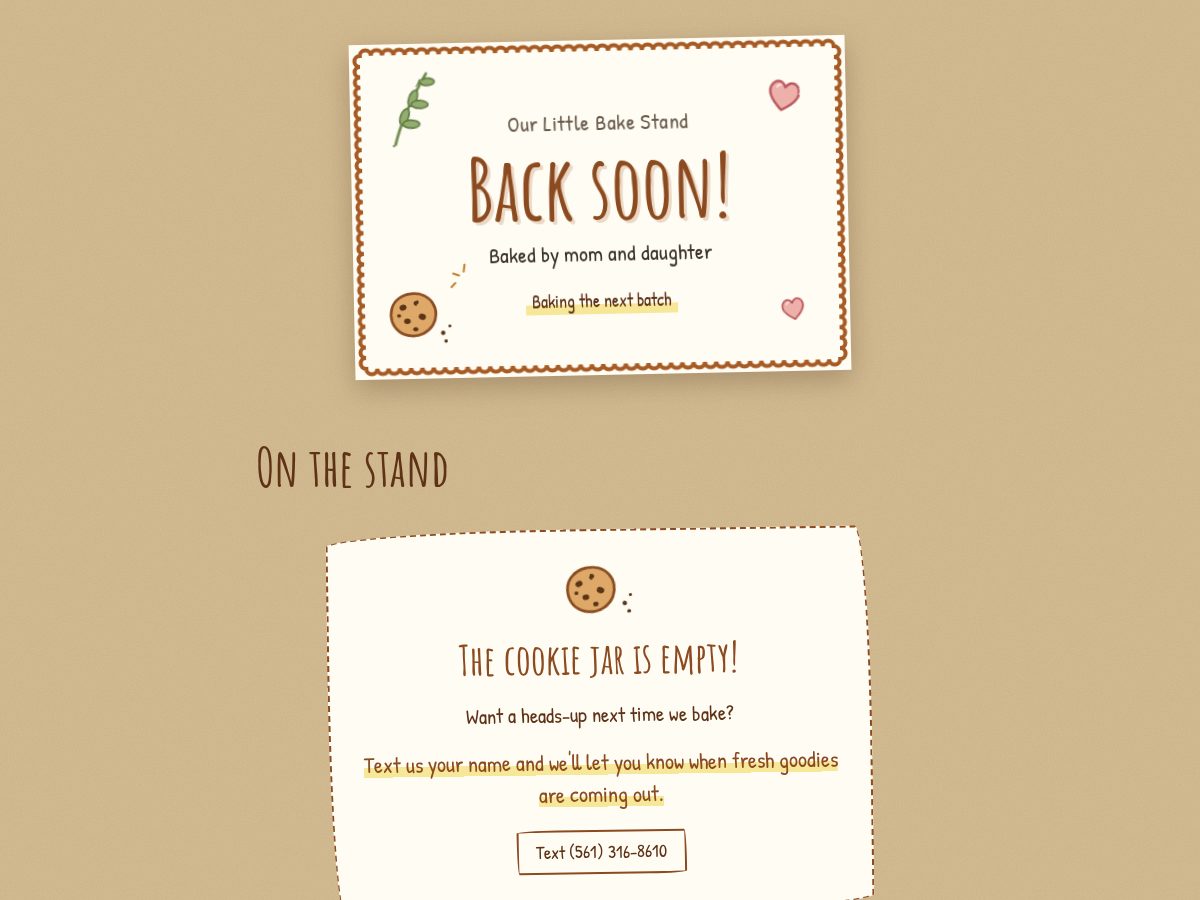 Landing-page snapshot of ourlittlebakestand.com