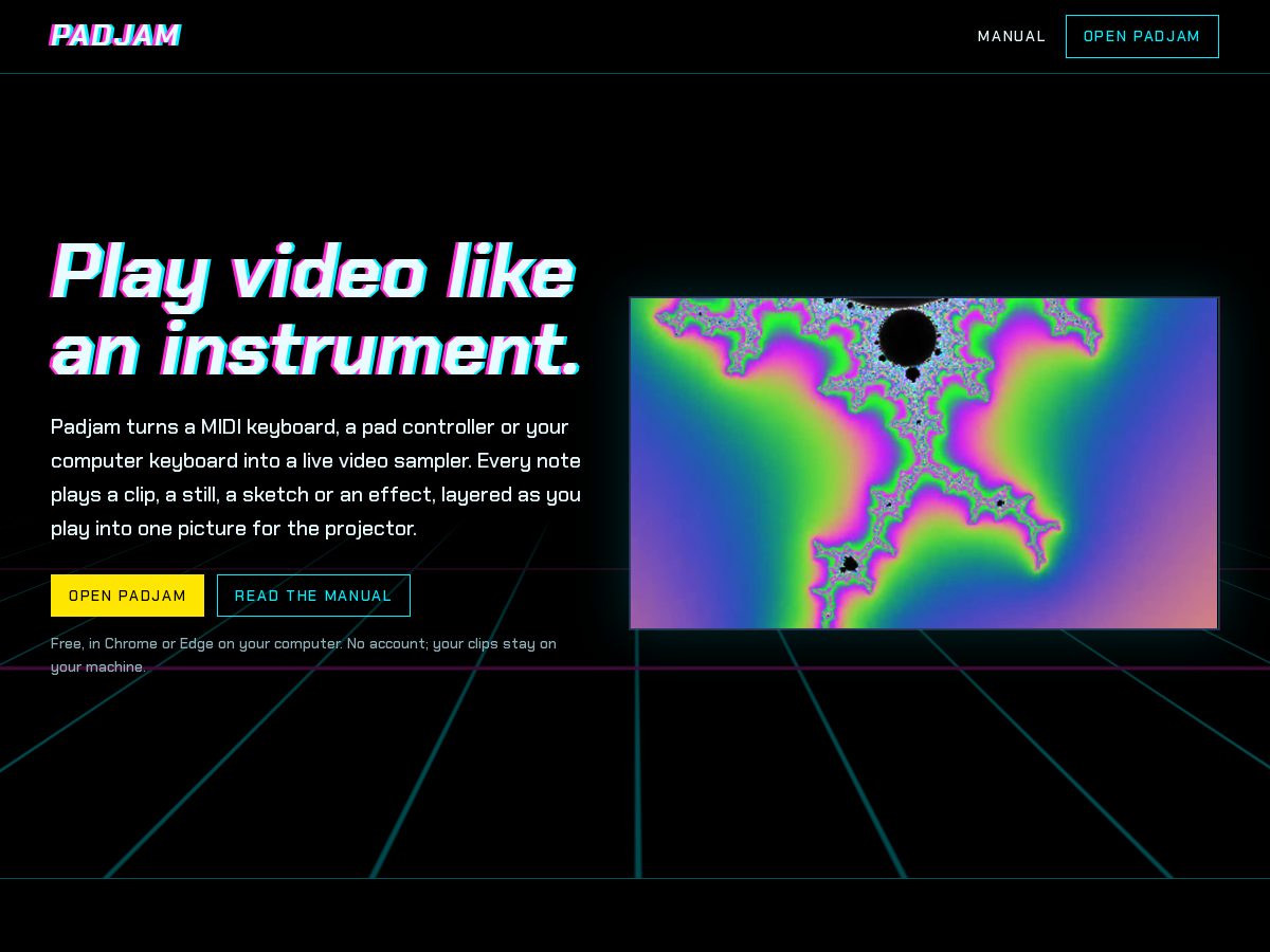 Landing-page snapshot of padjam.app
