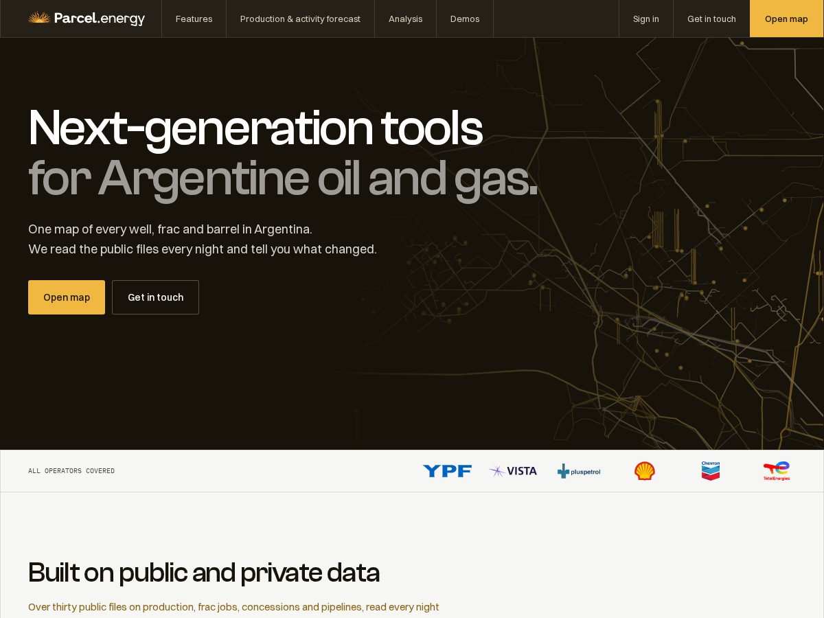 Landing-page snapshot of parcel.energy