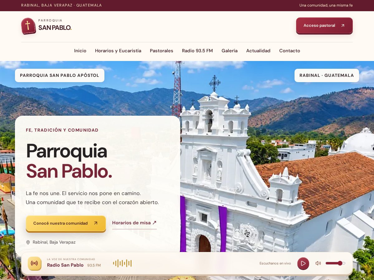Landing-page snapshot of parroquiasanpablorabinalbv.com