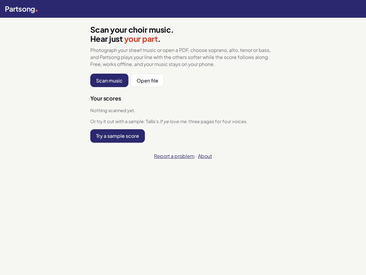 Landing-page snapshot of partsong.app