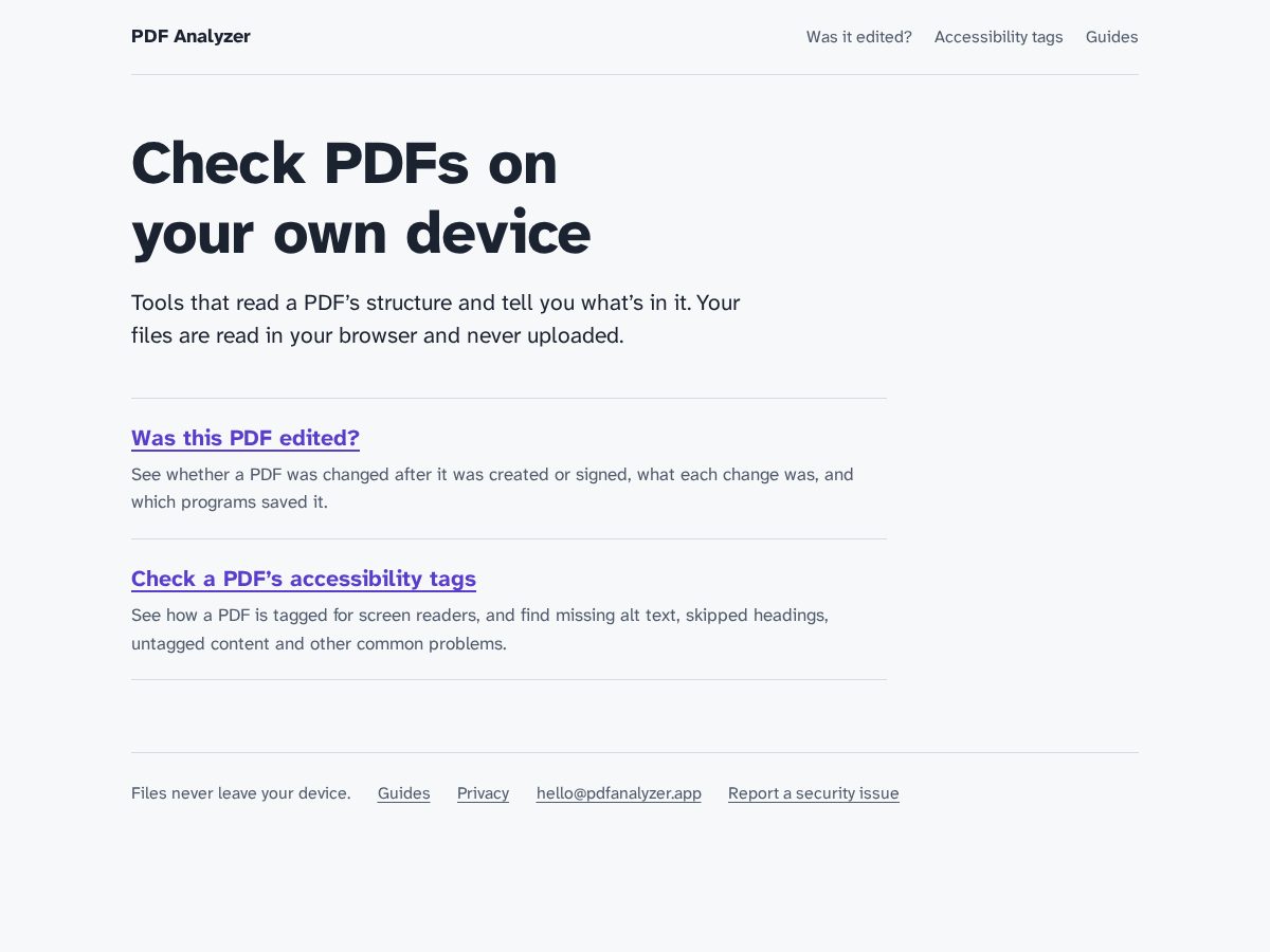 Landing-page snapshot of pdfanalyzer.app