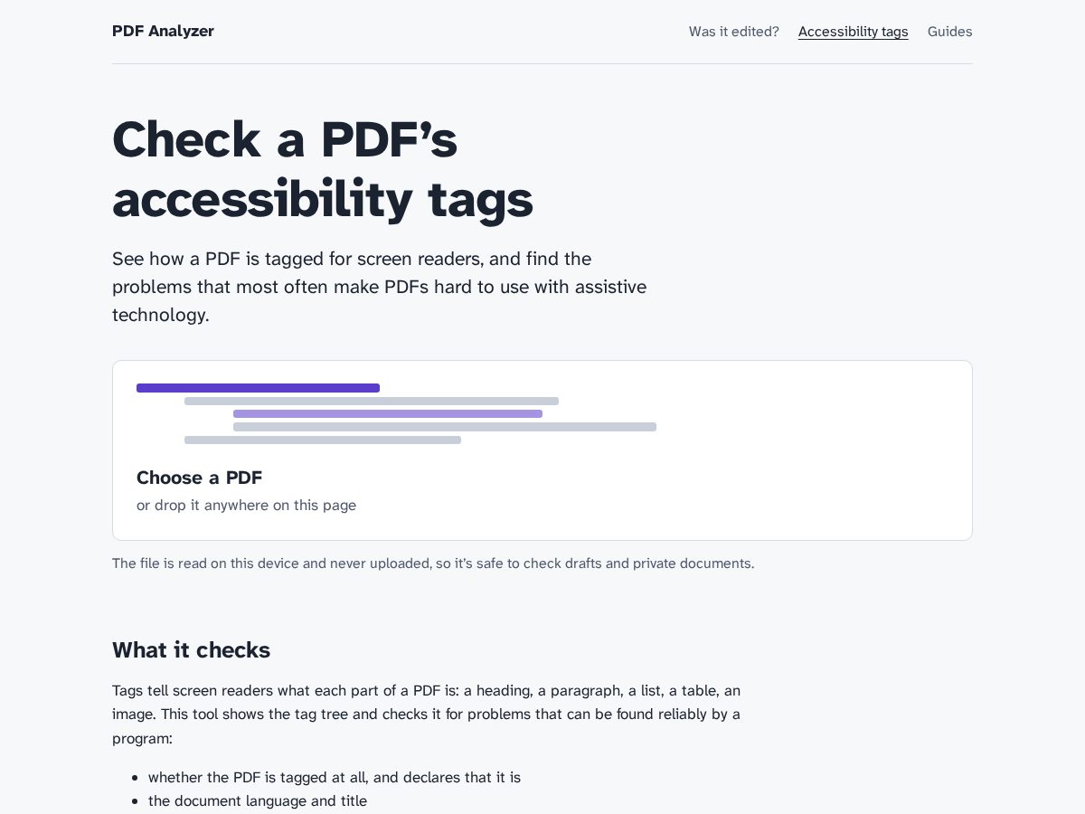 Landing-page snapshot of pdftags.com