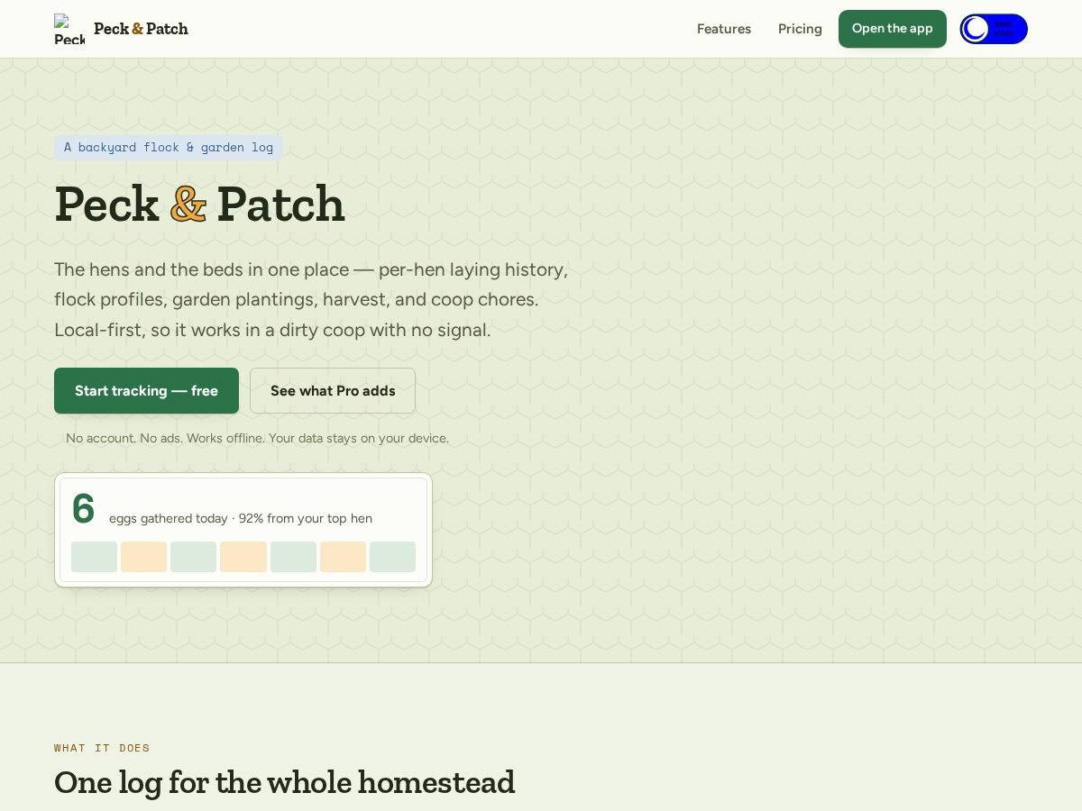 Landing-page snapshot of peckandpatch.com