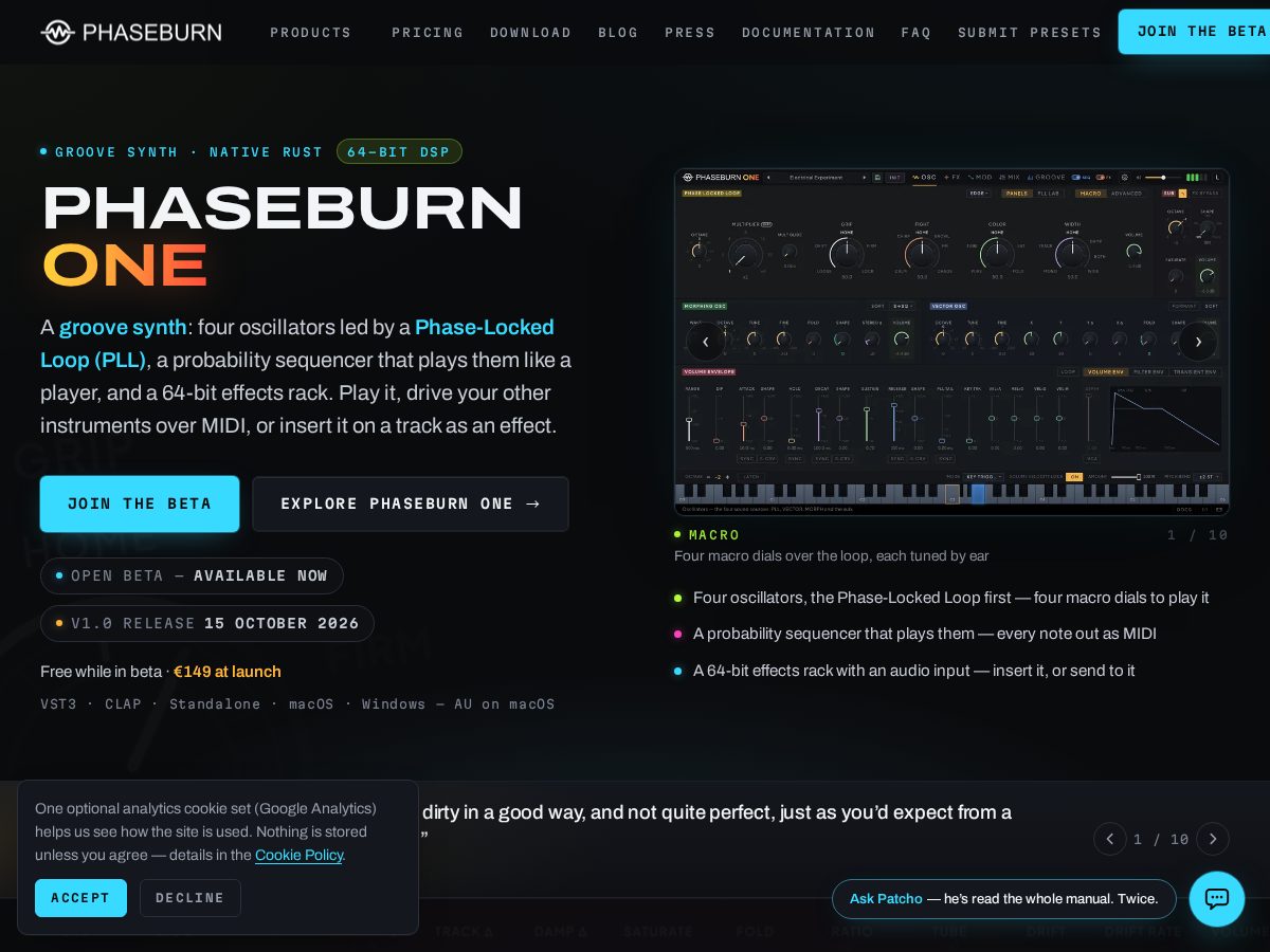 Landing-page snapshot of phaseburnmusic.com