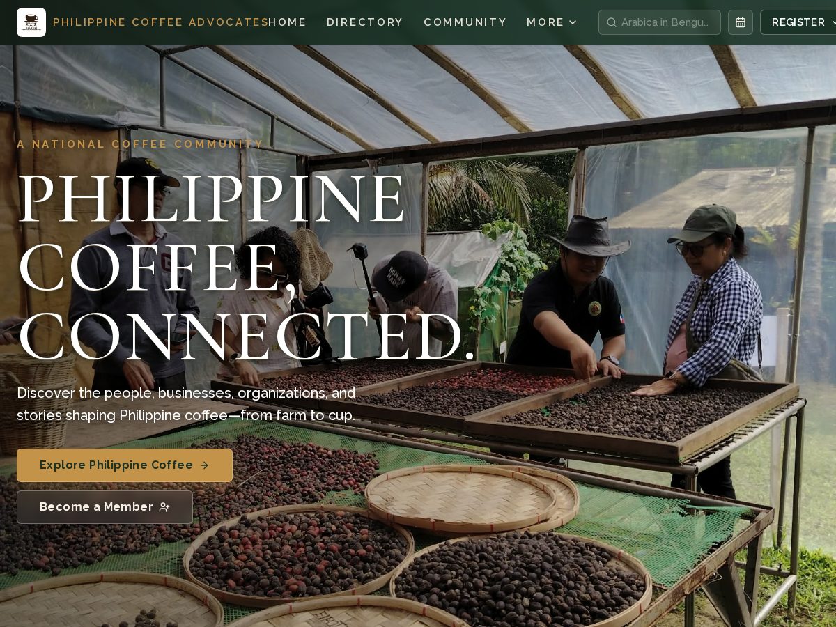 Landing-page snapshot of philippinecoffeeadvocates.org