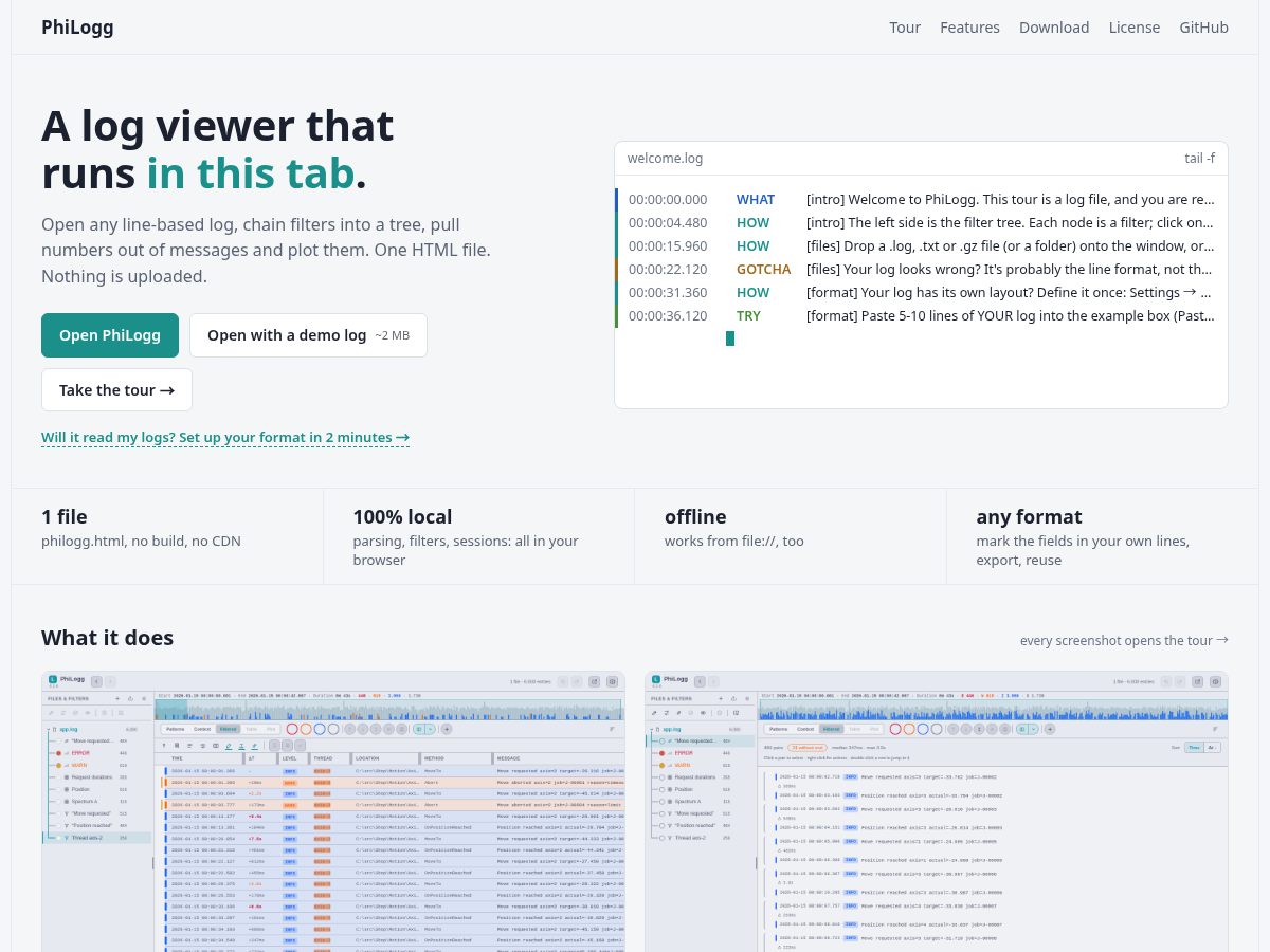 Landing-page snapshot of philogg.app