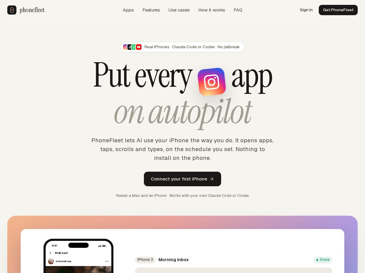 Landing-page snapshot of phonefleet.app