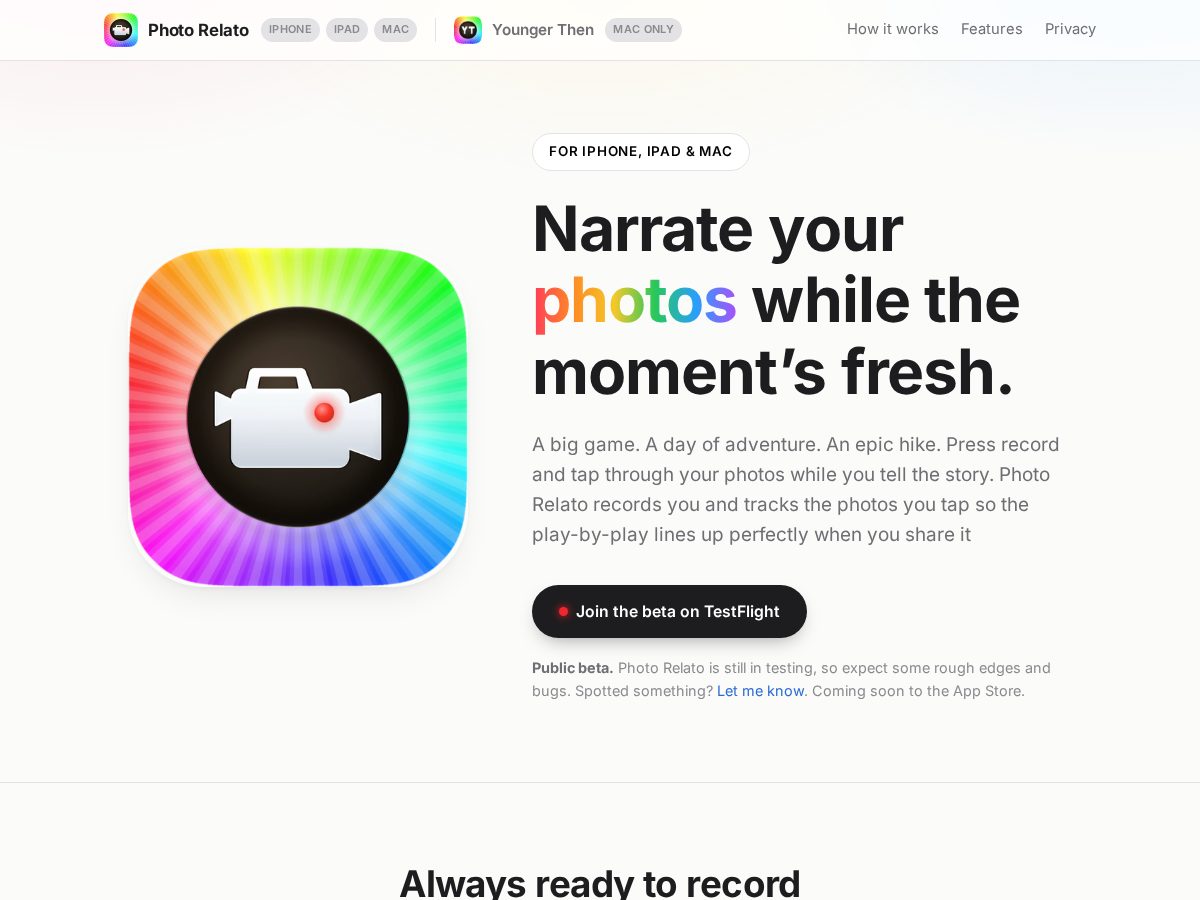 Landing-page snapshot of photorelato.com