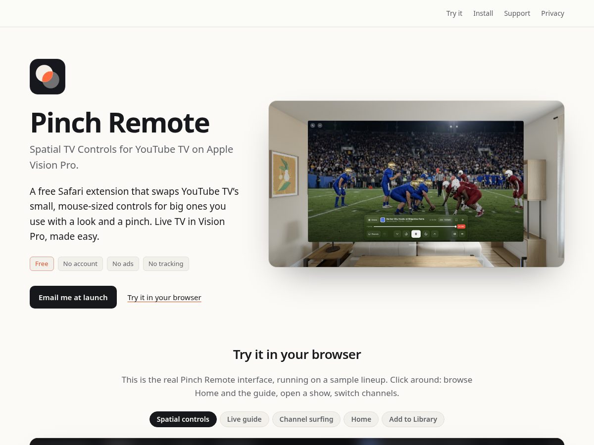Landing-page snapshot of pinchremote.com