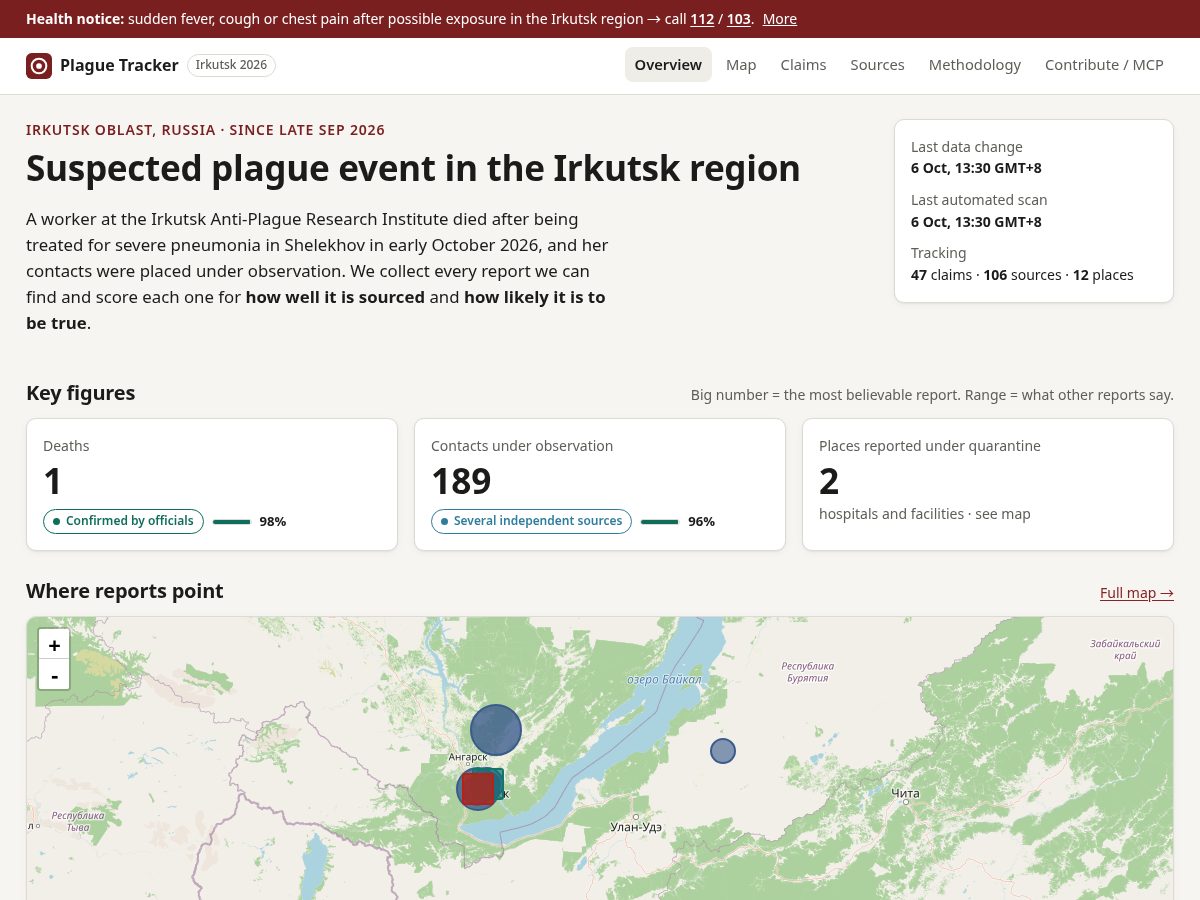 Landing-page snapshot of plaguetracker.com