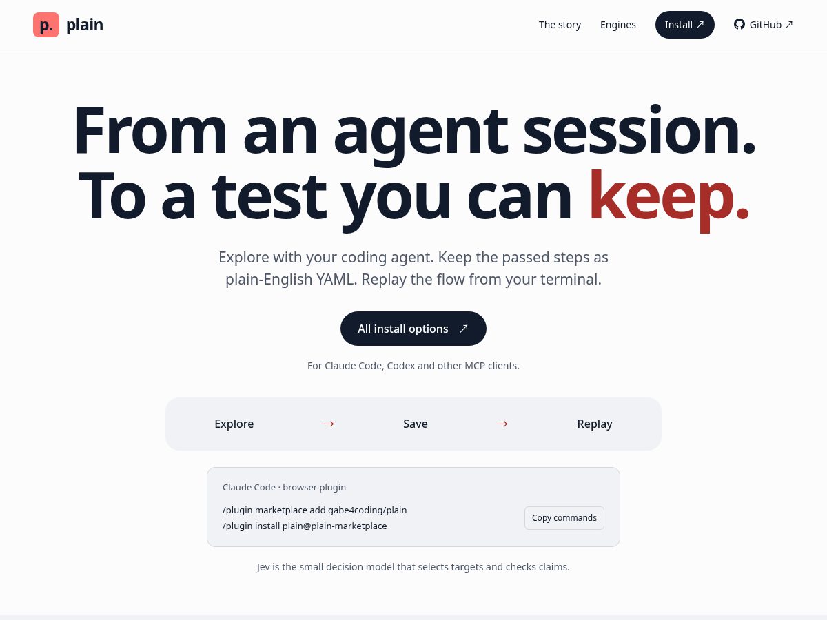 Landing-page snapshot of plainplugins.dev